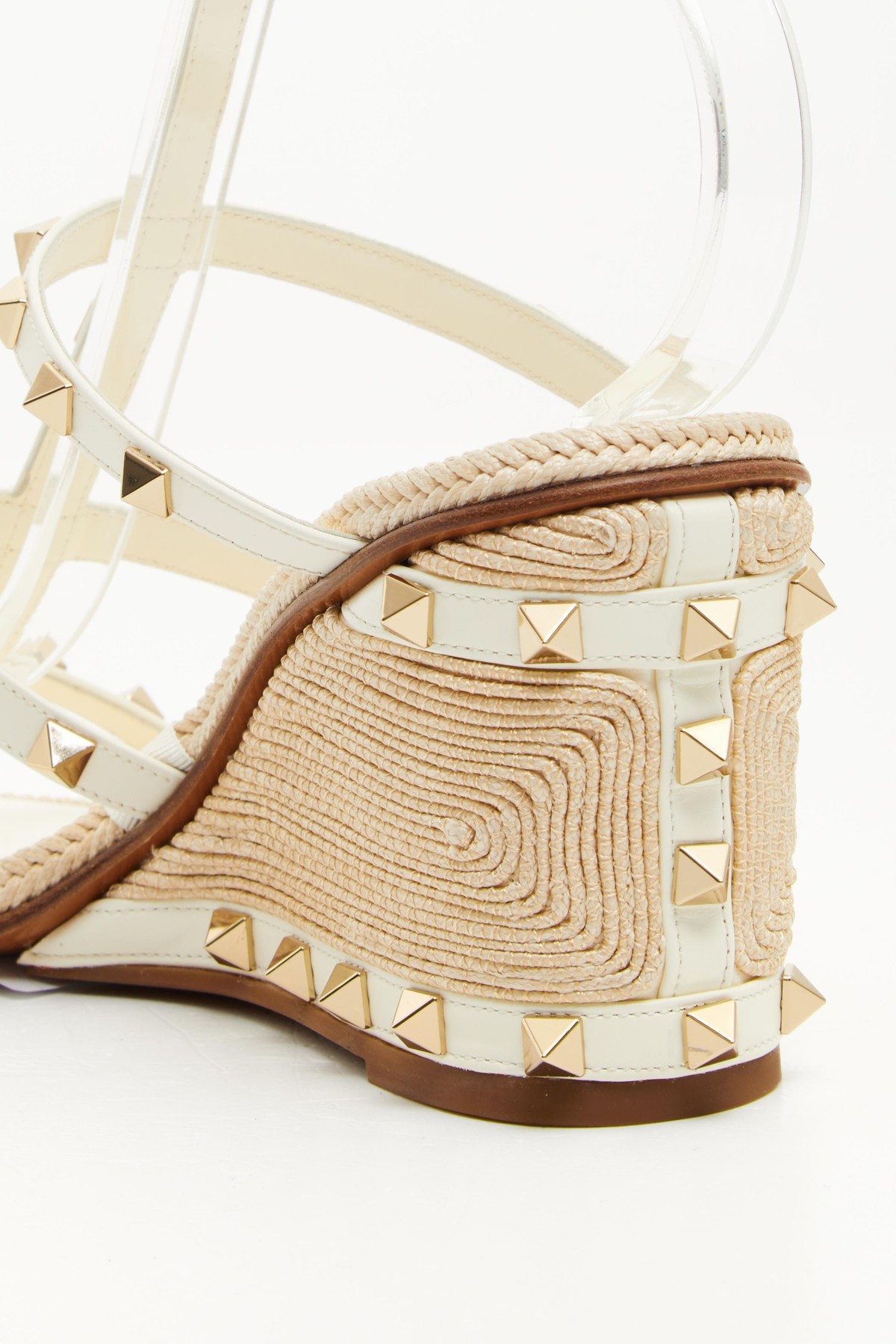 Valentino Rockstud Wedge Sandals In Platinum Color In Ivory