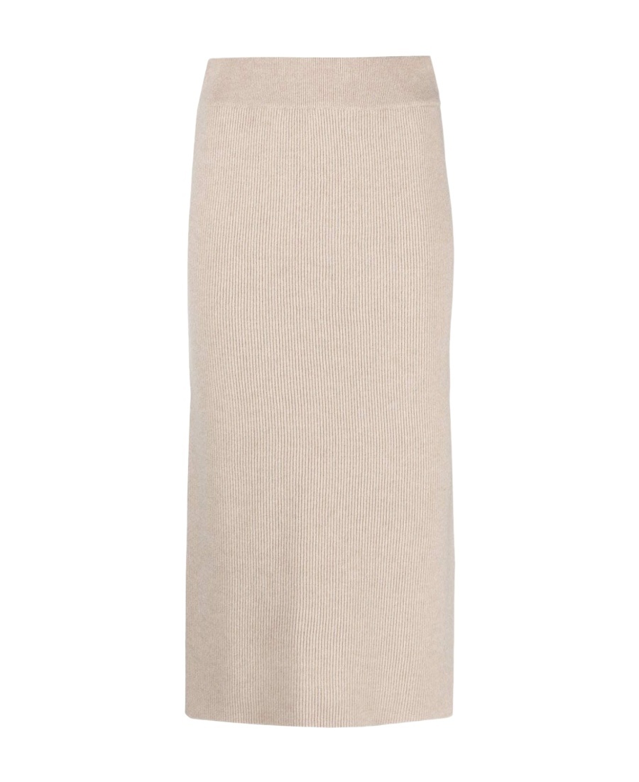 Brunello Cucinelli Ribbed-knit Midi Skirt In Nude