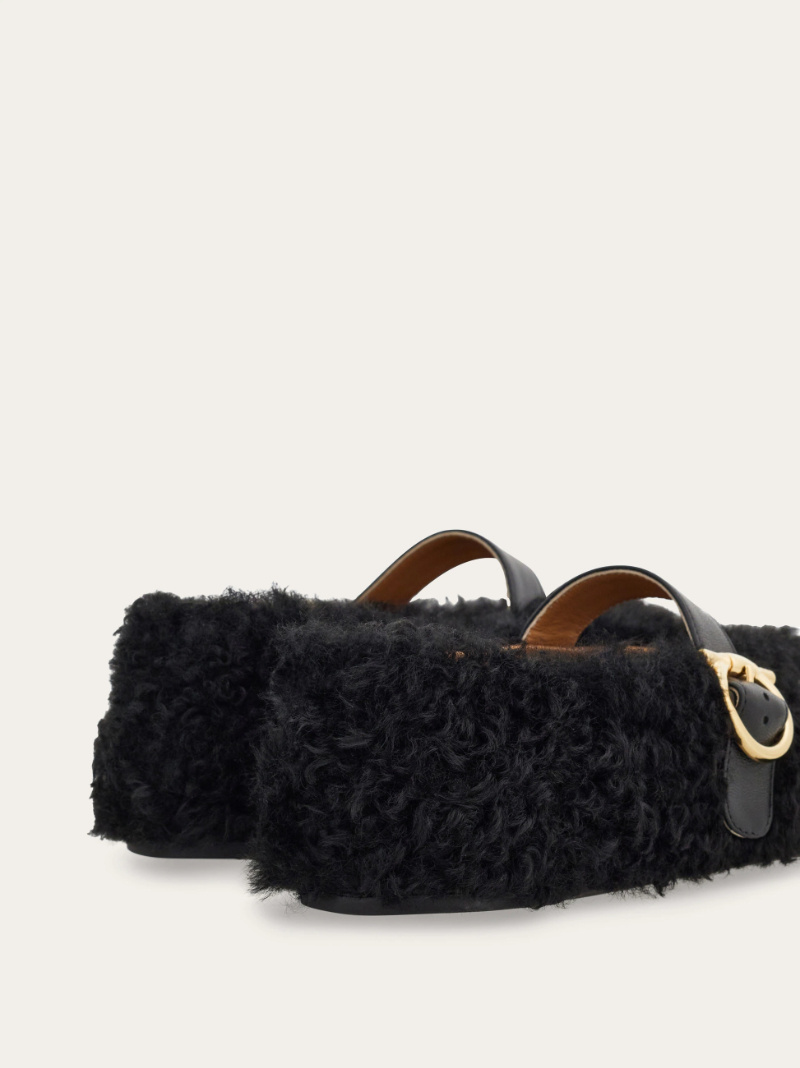 Ferragamo Shearling Ballet Flat In Black