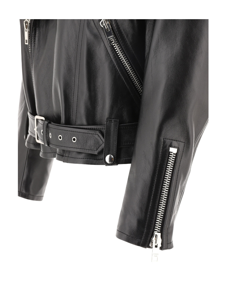 Celine Zip Leather Biker Jacket In Black