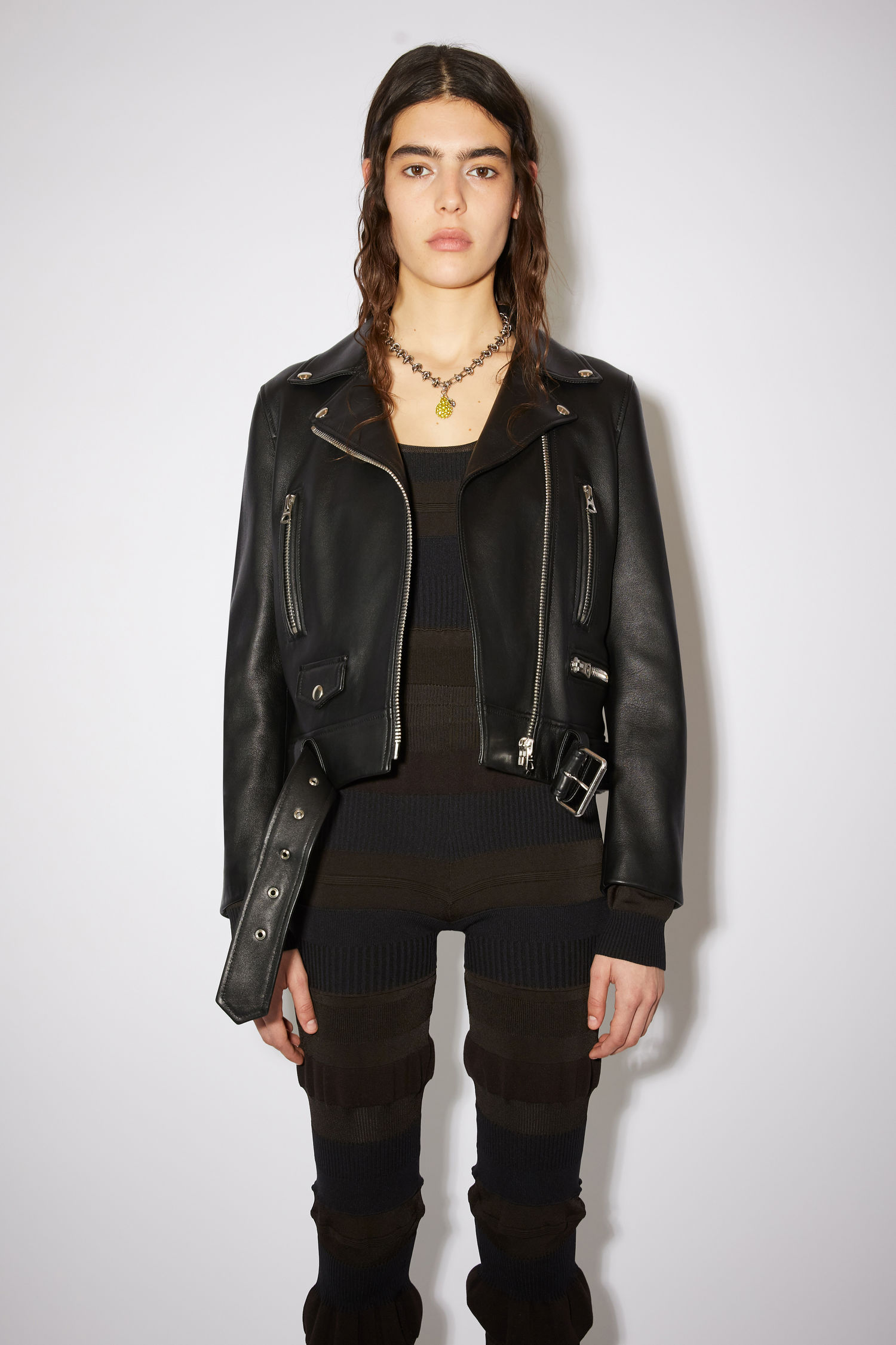 Acne Studios Black Leather Mock Biker Jacket In Black