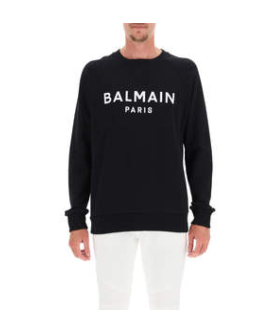 Balmain Logo Printed Cotton Sweatshirt In Black