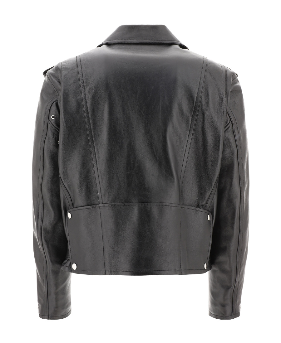 Celine Zip Leather Biker Jacket In Black