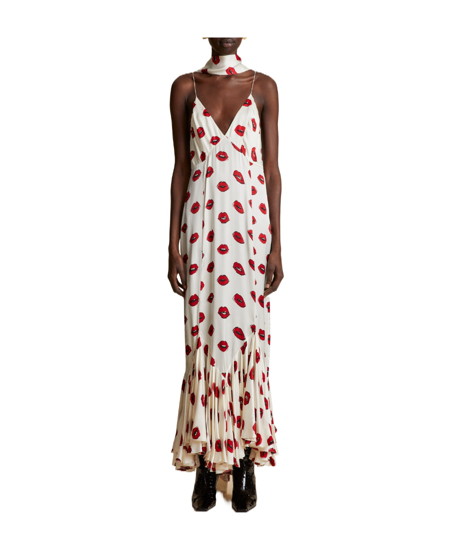 Khaite Candita Scarf-detailed Printed Twill Maxi Dress In White