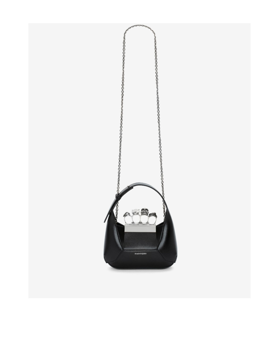 Alexander Mcqueen Mini Jewelled Leather Hobo In Black