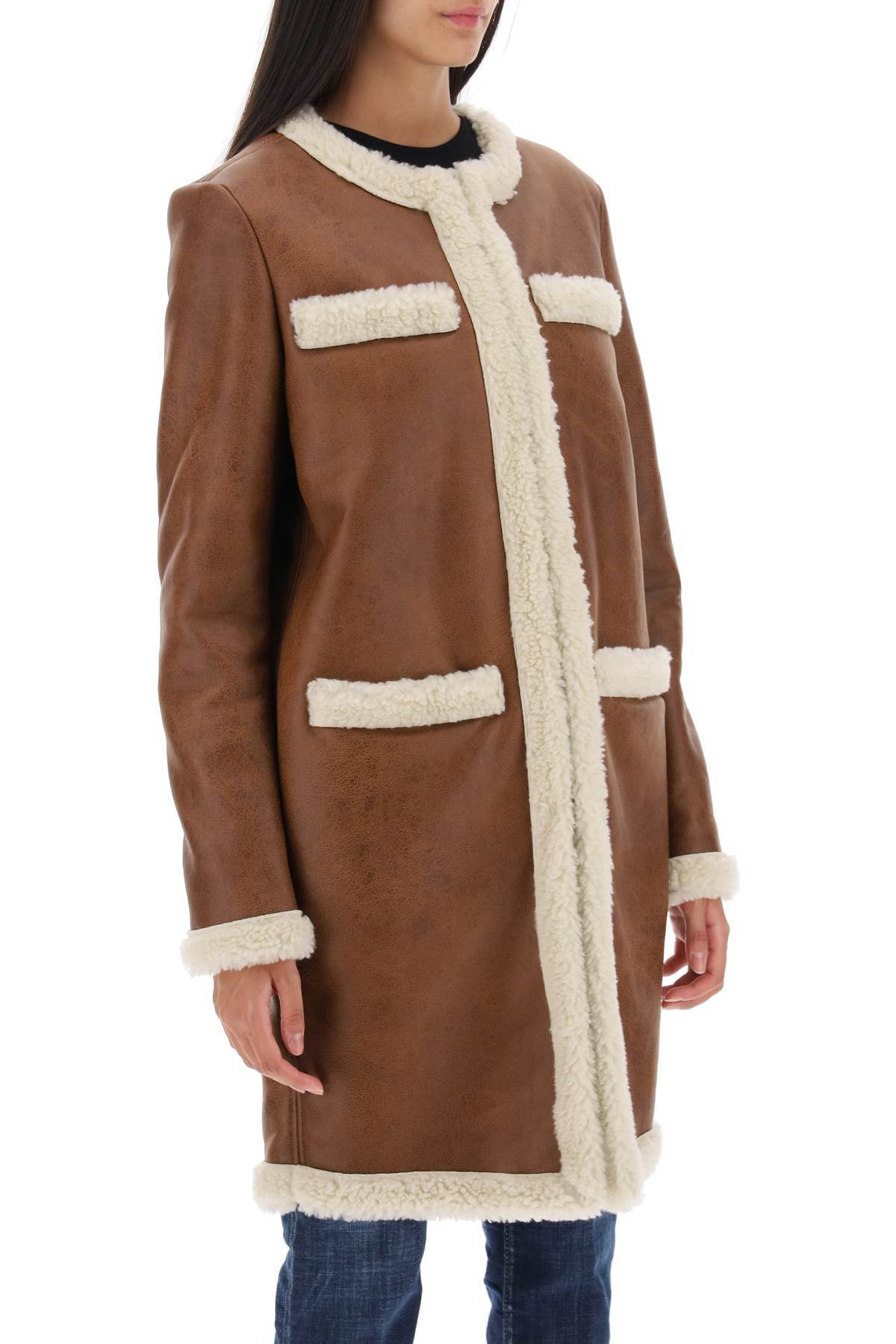 Dsquared2 Faux-shearling Collarless Coat In Brown