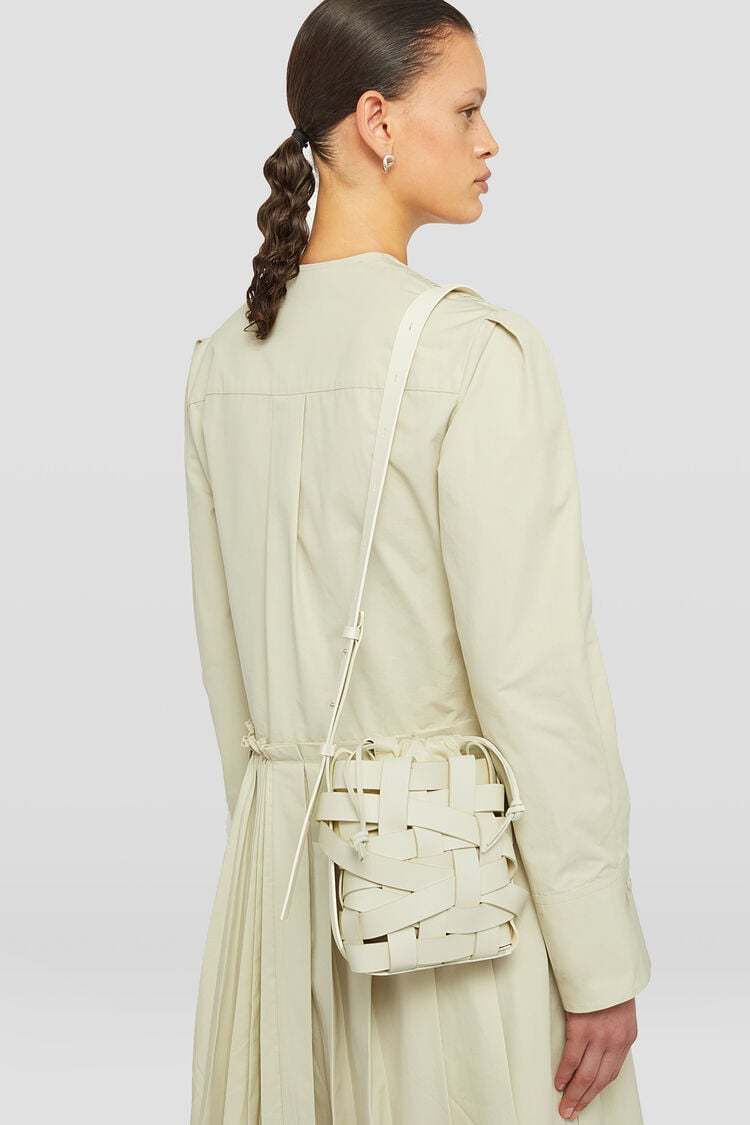 Jil Sander Small Woven Leather Bucket Bag In Nude