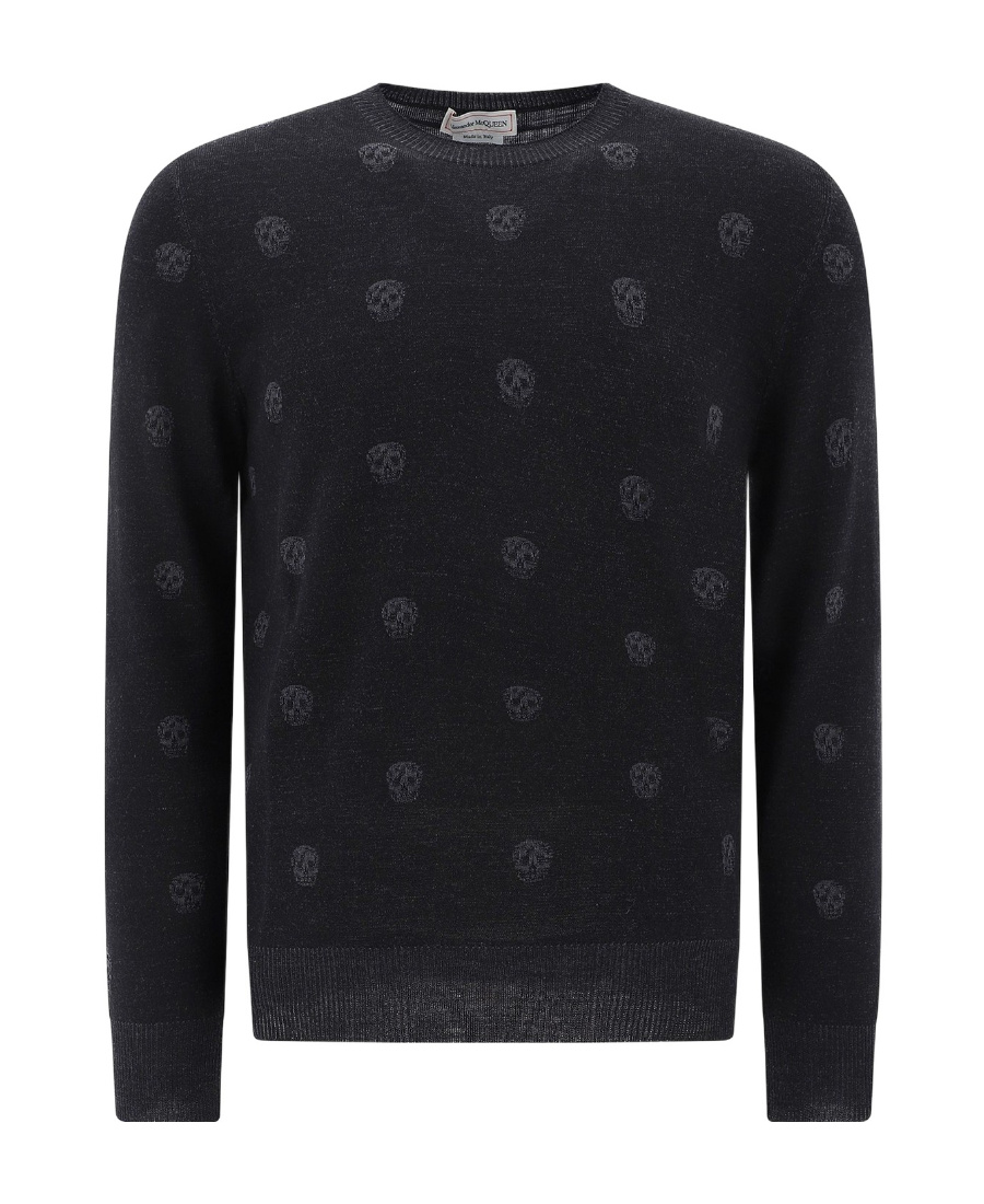 Shop Alexander Mcqueen Skull Pattern Knitted Wool Sweater In Black