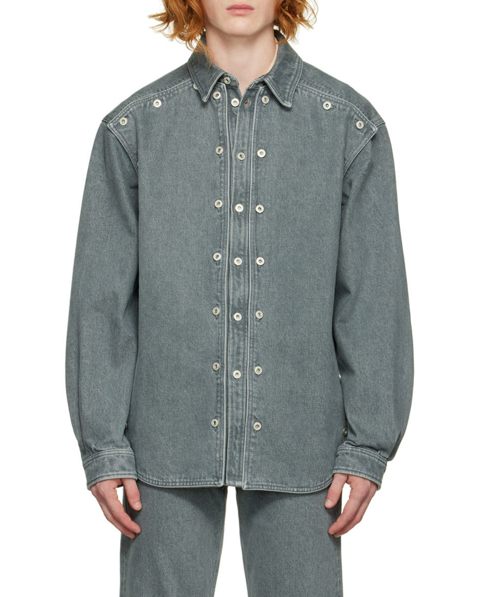 Y/project Classic Button Panel Denim Shirt In Gray