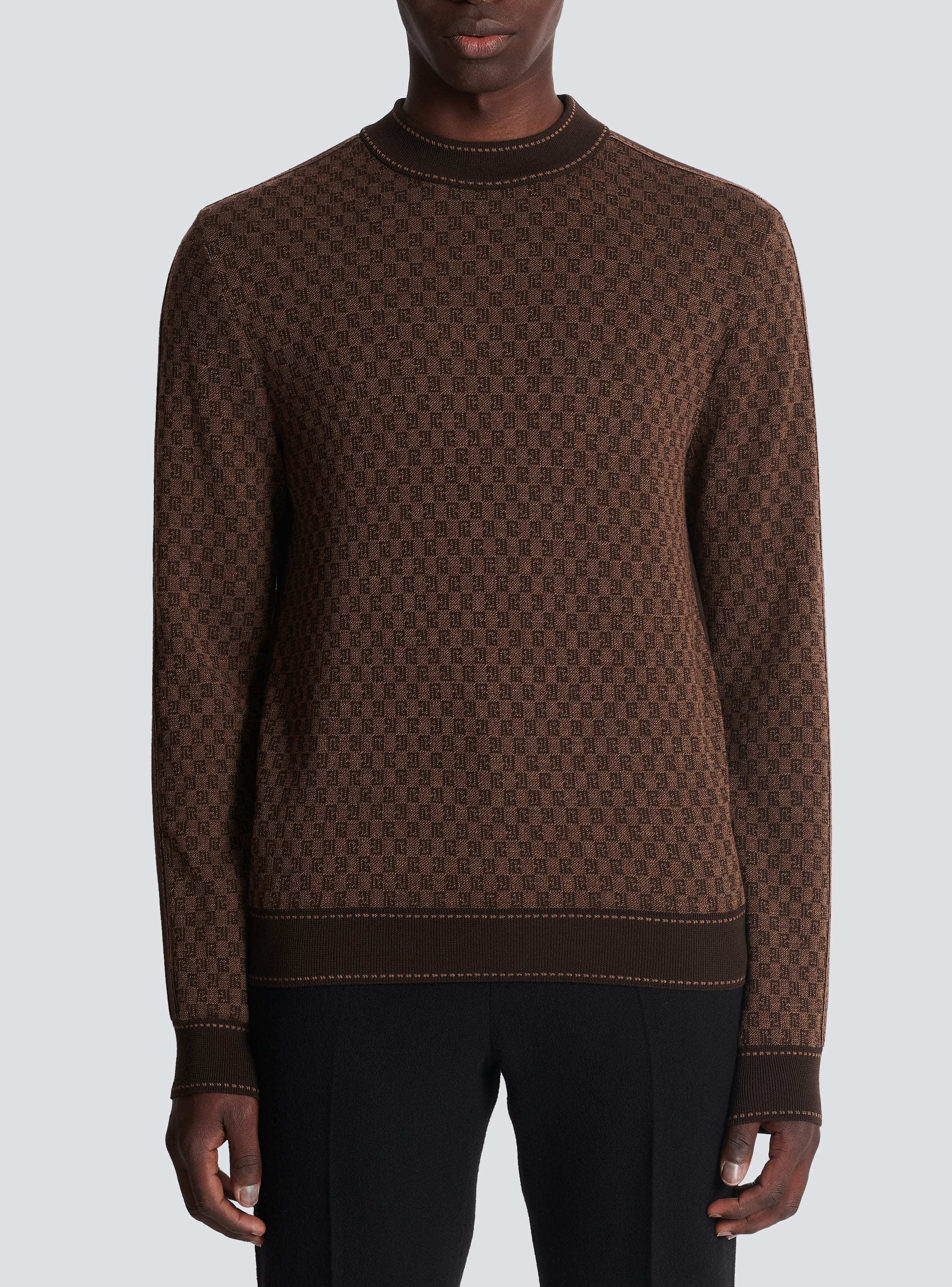 Balmain Mini Letter Pattern Knitted Sweater In Brown