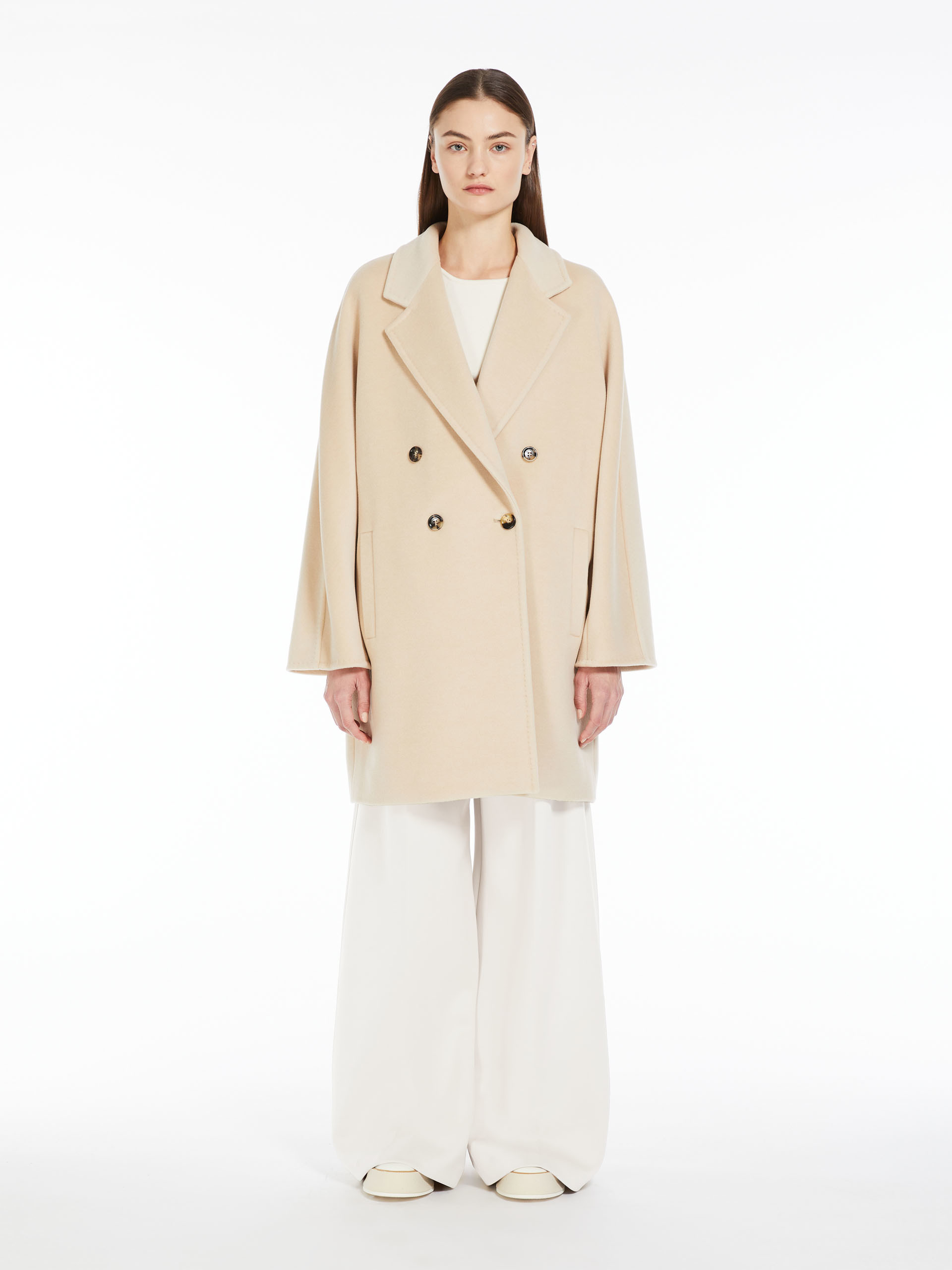 Max Mara Oversized Wool And Cashmere Coat With Lapel Collar And Kimono Sleeves In Nude