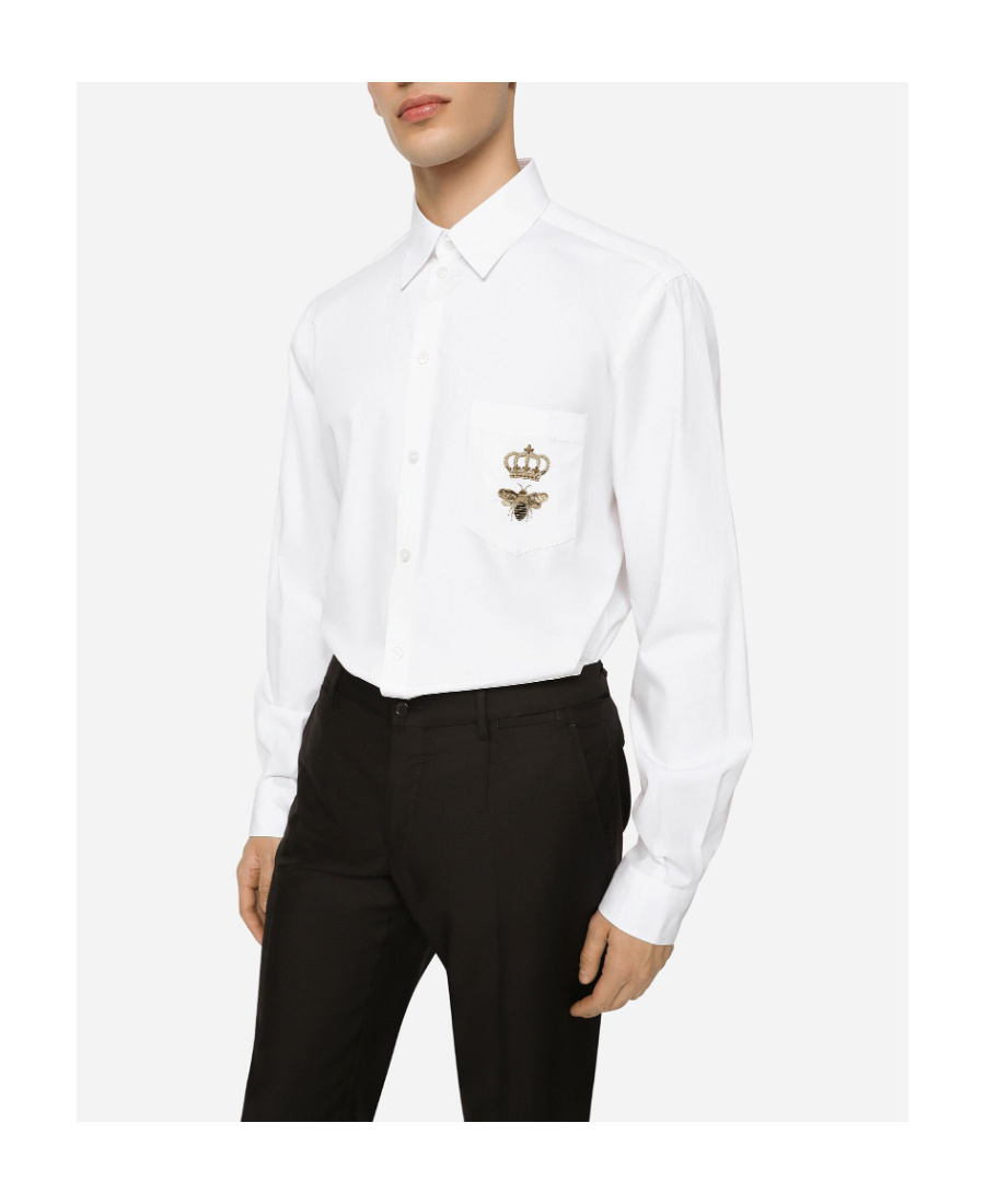 Dolce & Gabbana Cotton Martini-fit Shirt With Embroidery In White