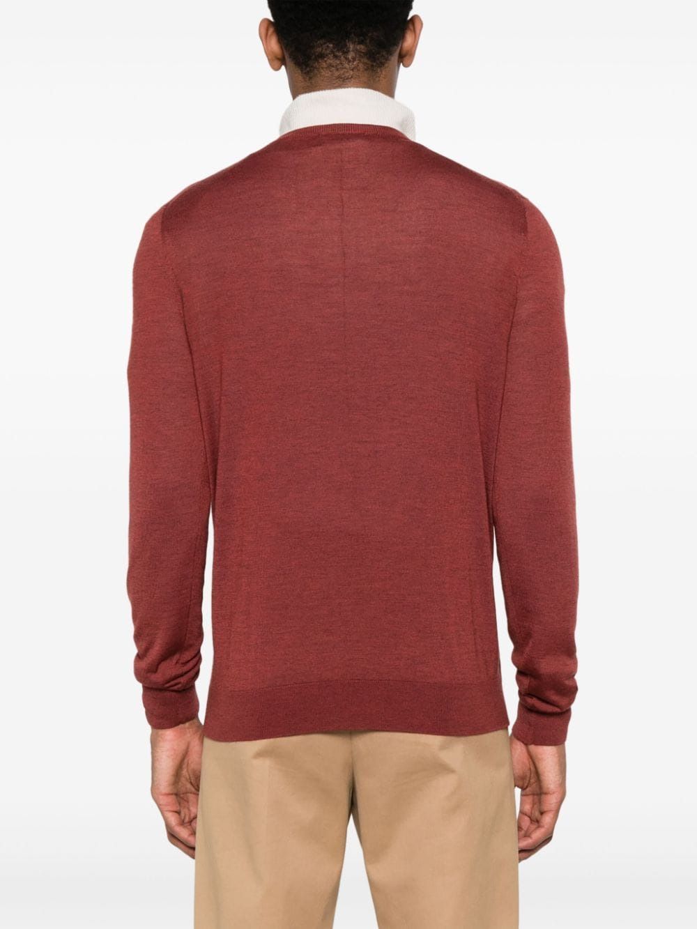 Colombo Fine-knit V-neck Jumper In Red