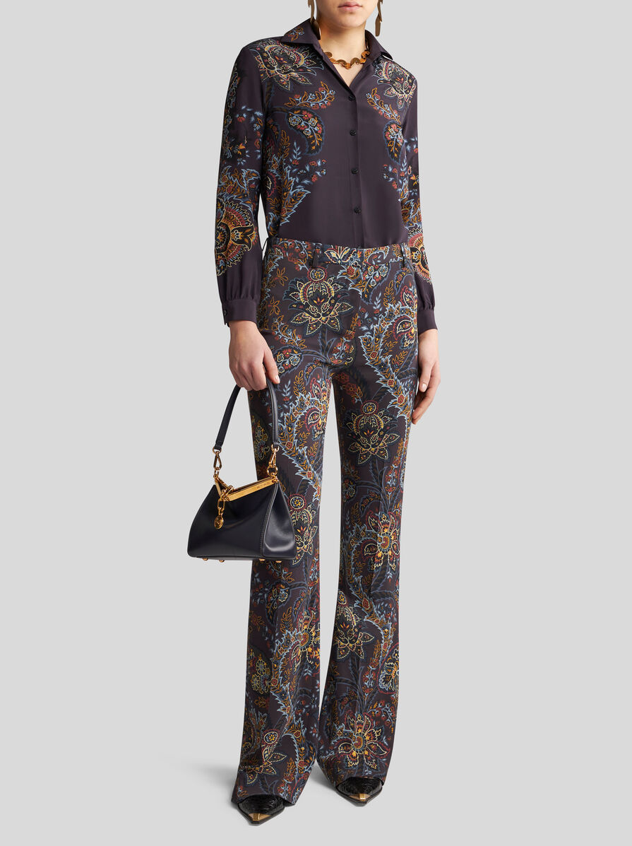 Etro Printed Stretch Viscose Pant In Black