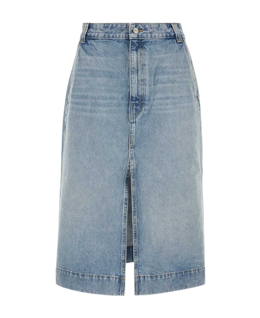 Shop Khaite Charlene Midi Denim Skirt In Gray