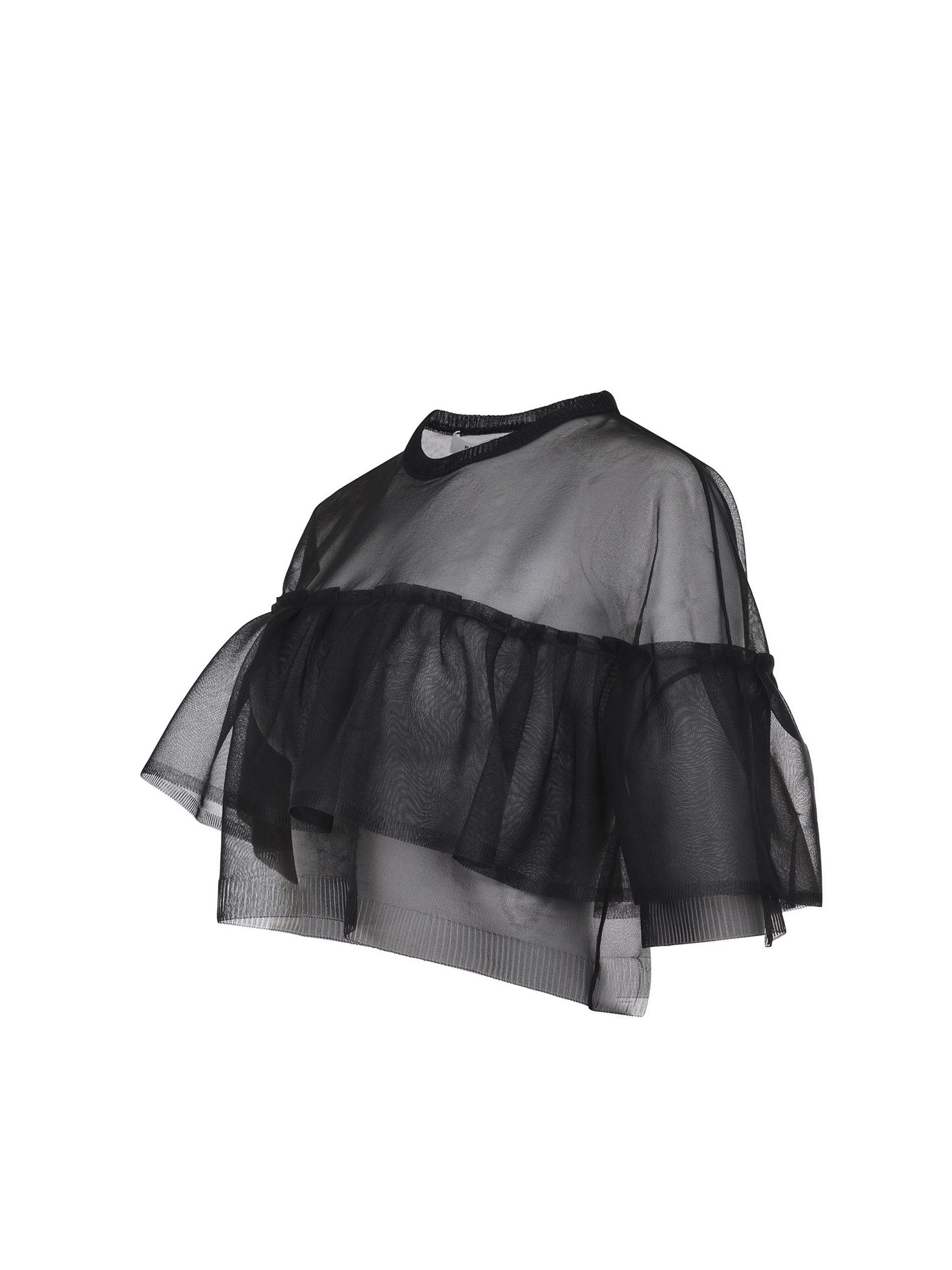 Philosophy Di Lorenzo Serafini Sheer Black Top With Ruffle Detail In Black