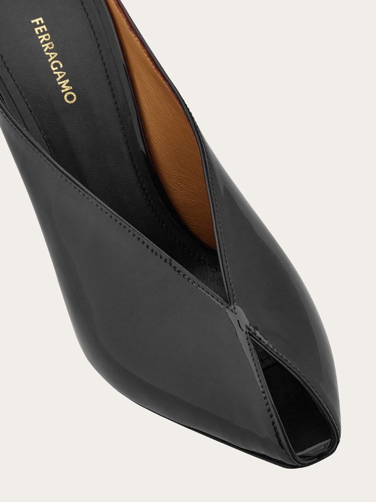 Ferragamo Peep Toe Mule In Black