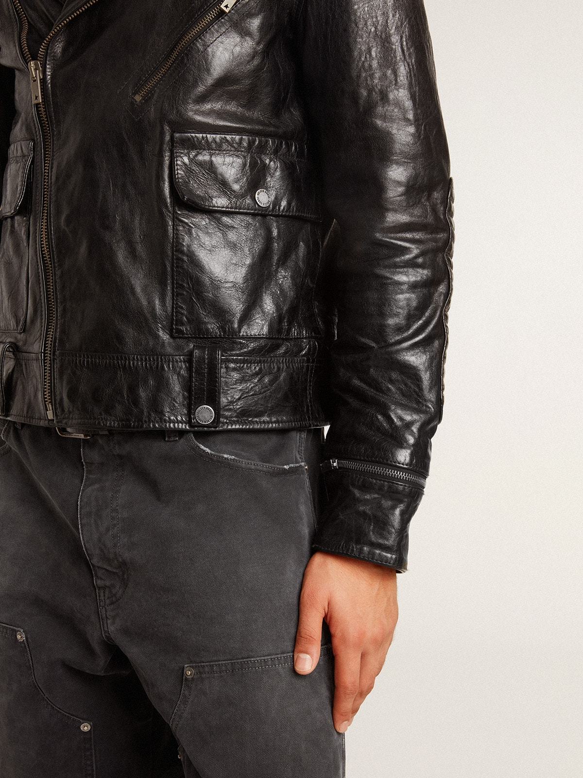 Golden Goose Long-sleeved Leather Jacket In Black
