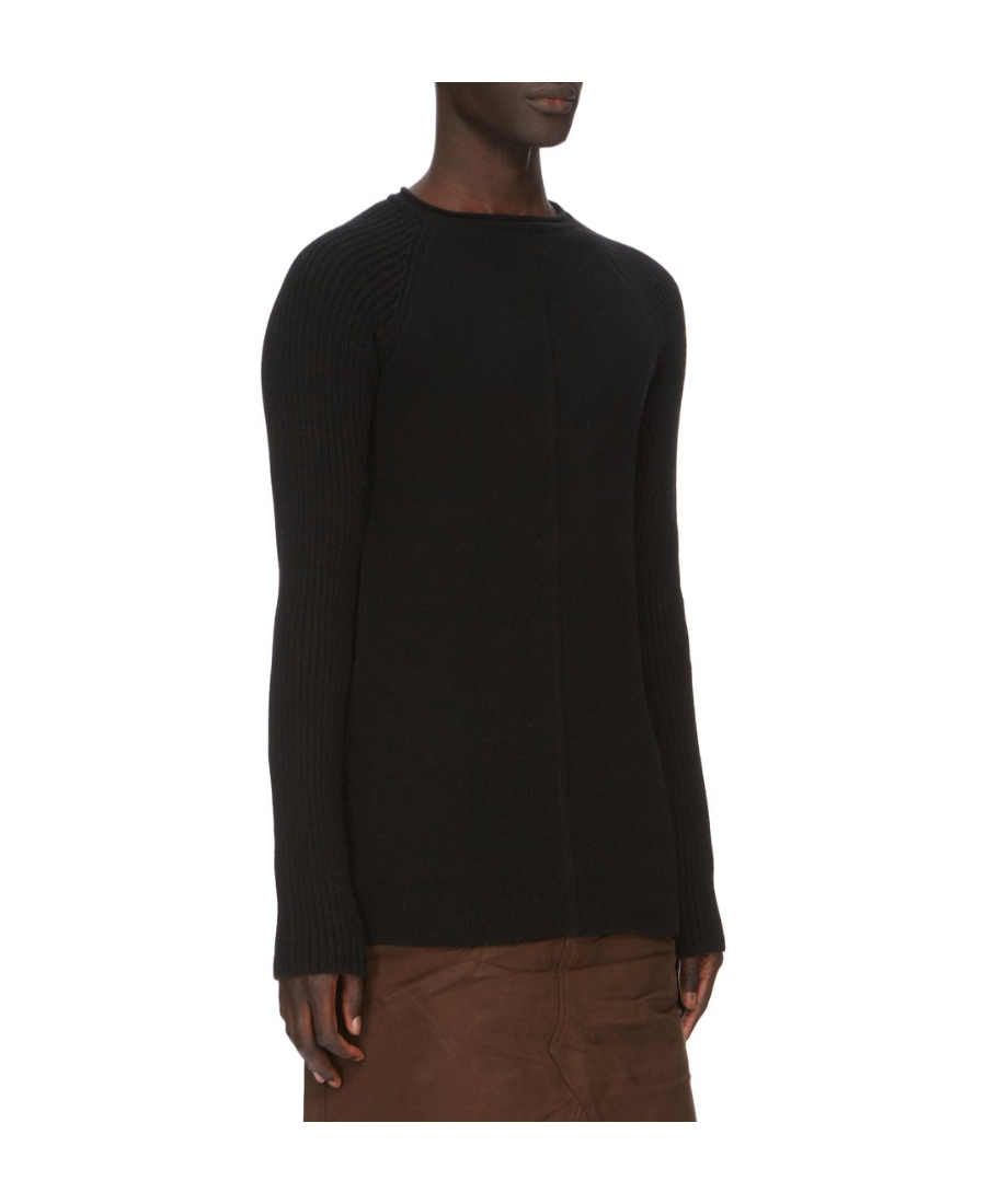 Rick Owens Black Long Sleeve Top With Crewneck In Cashmere And Wool Man In Black
