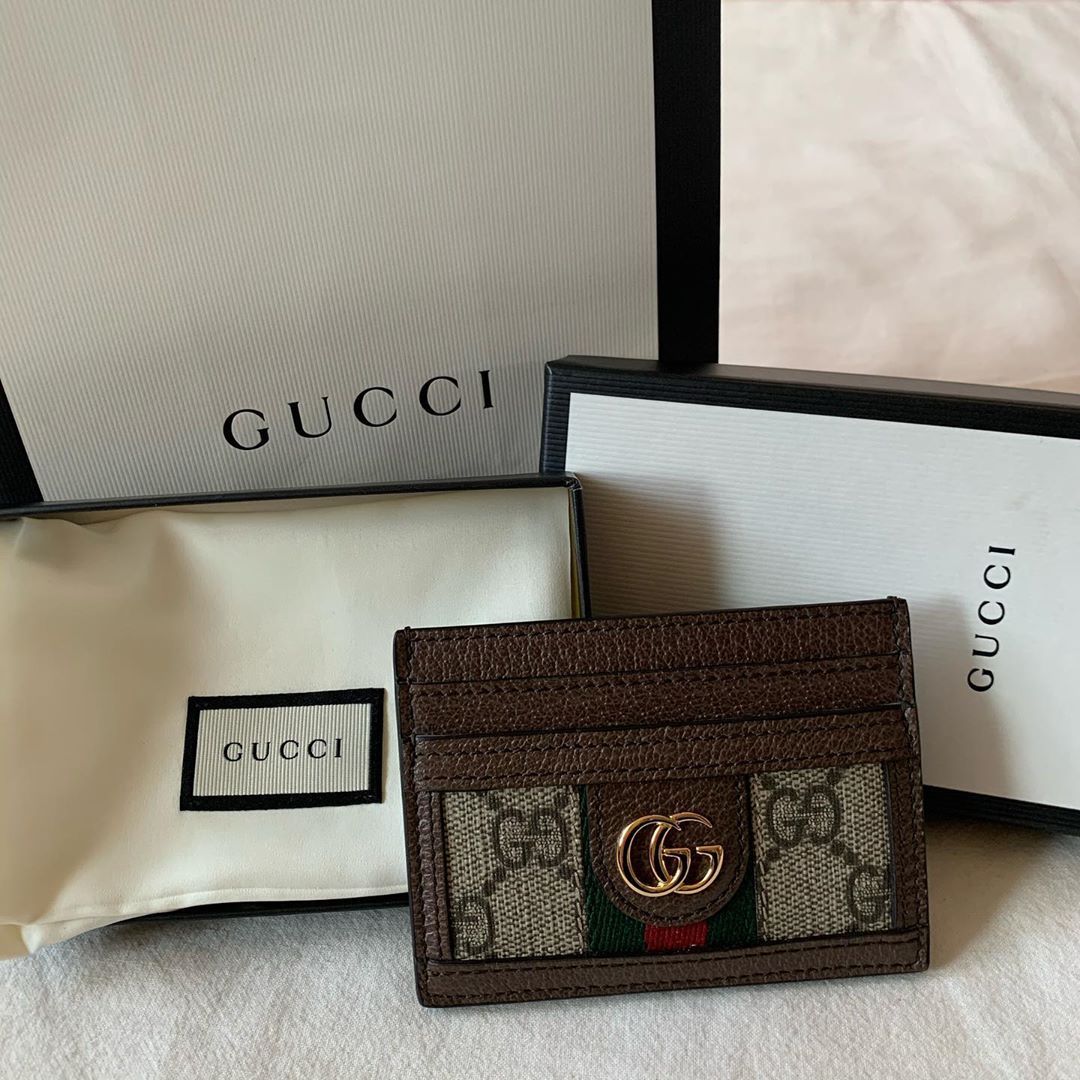 Gucci Ophidia Gg Supreme Fabric Card Holder In Brown