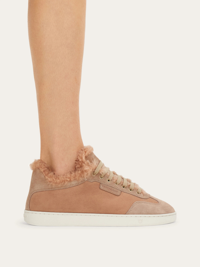 Ferragamo Low Cut Sneaker With Shearling Detail In Multi