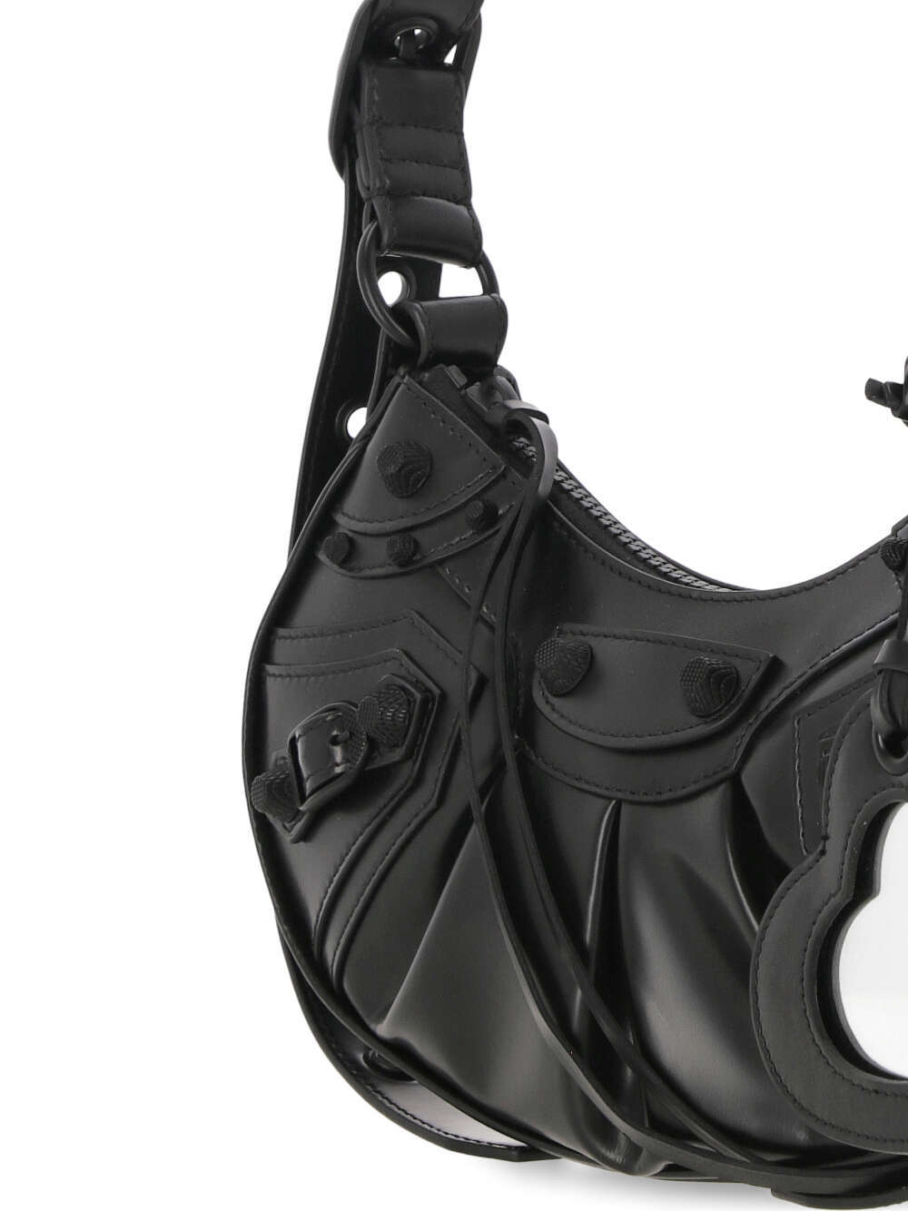 Balenciaga Green Leather Shoulder Handbag With Magnetic Closure And Metal Details In Black