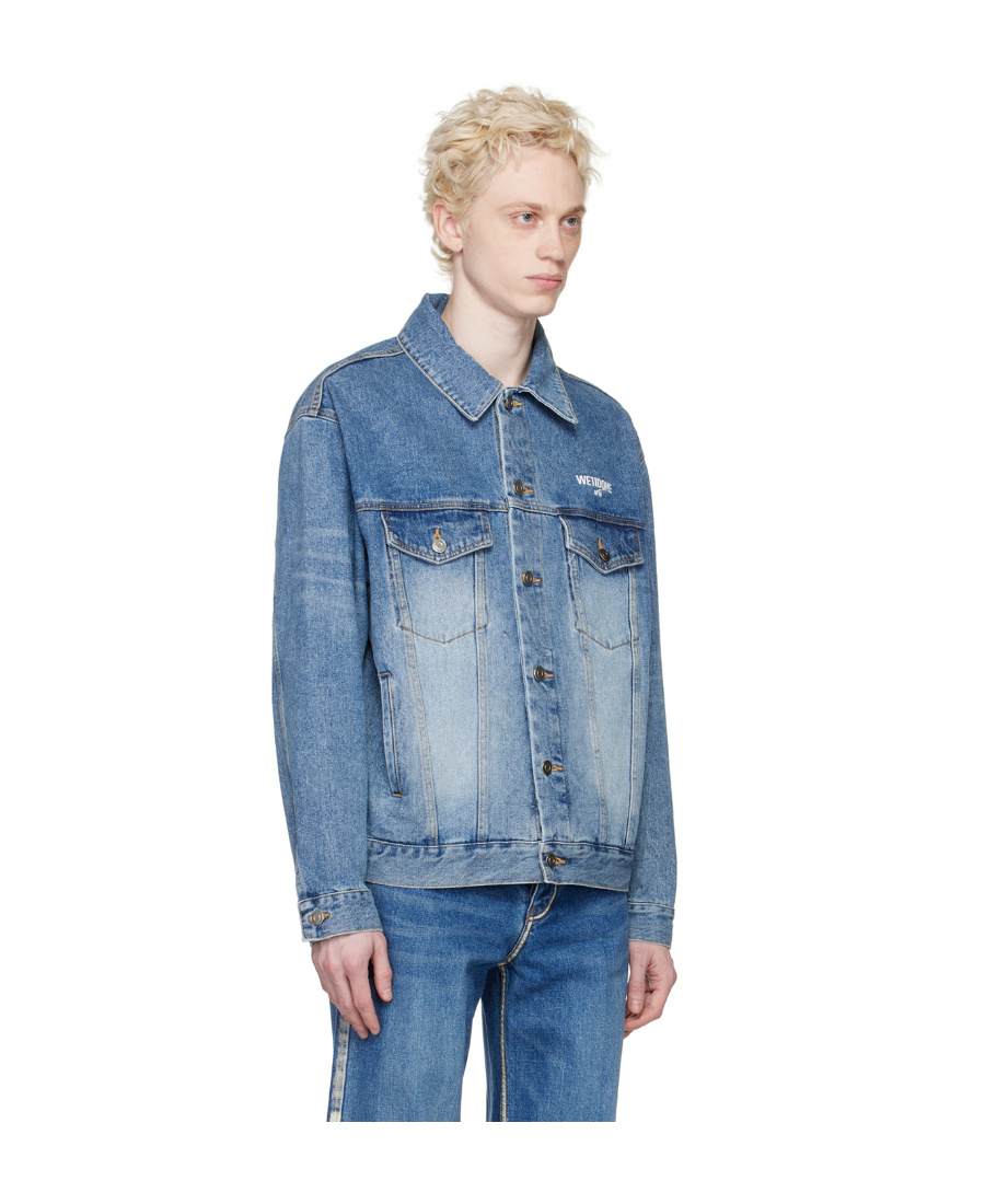 We11 Done Logo-print Denim Jacket In Blue