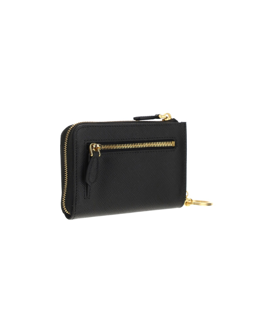 Shop Prada Saffiano Keychain In Black