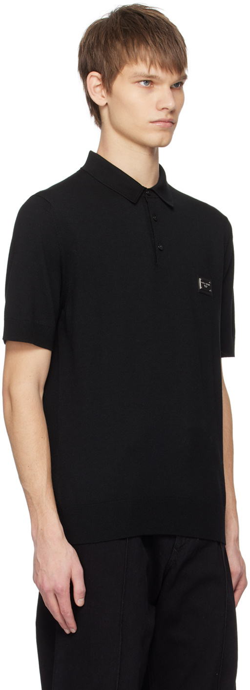 Dolce & Gabbana Short-sleeved Wool Polo Shirt In Black