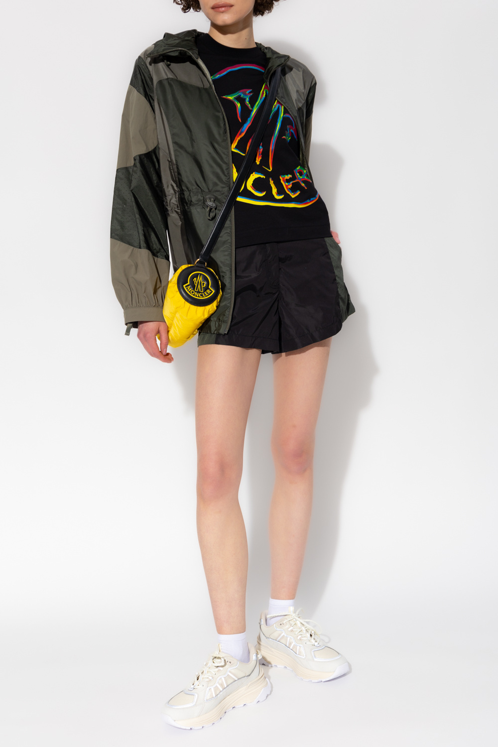 Moncler Embossed-logo Contrasting-detail Shorts In Black