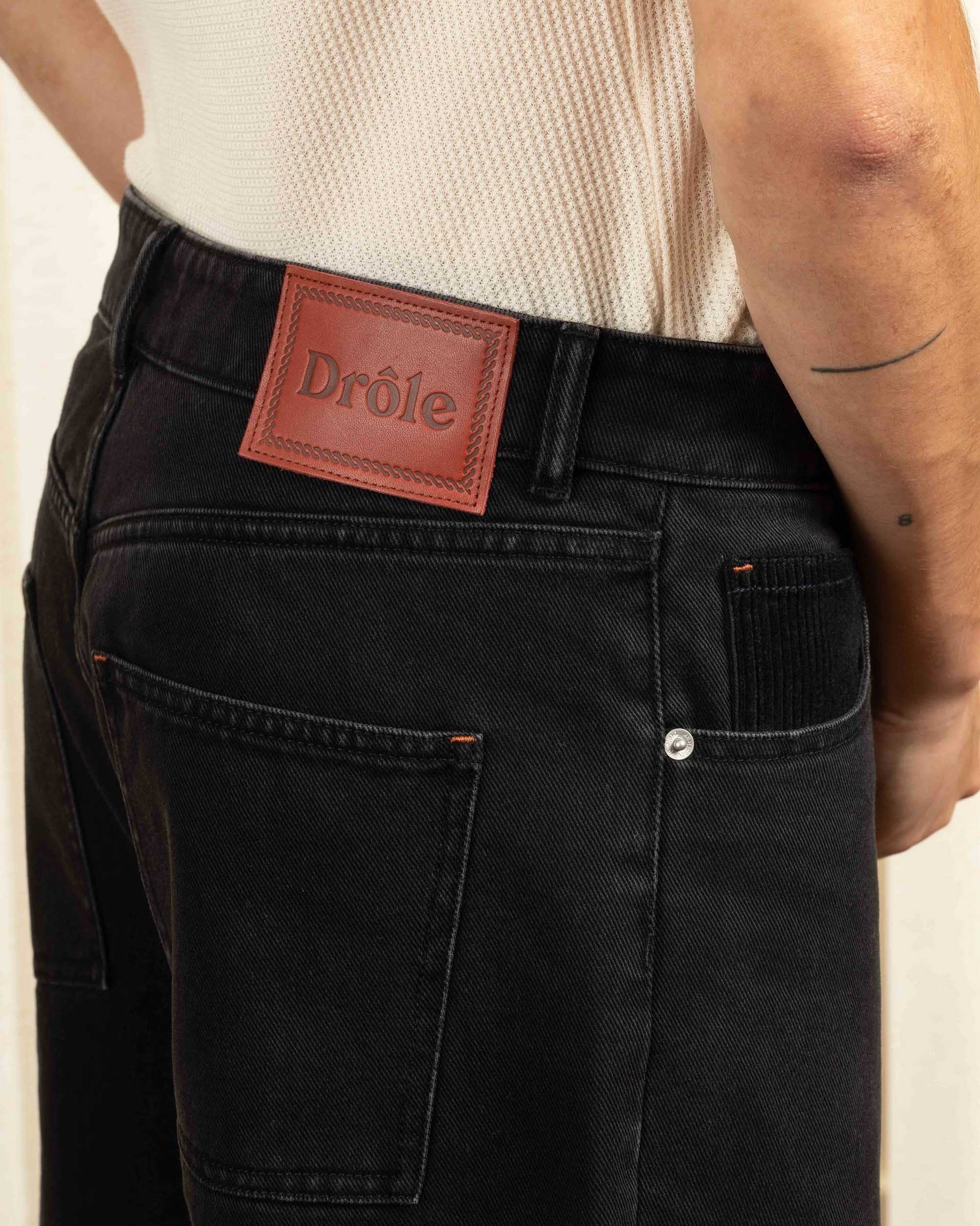 Drôle De Monsieur Straight-leg Black Denim Jeans With Design In Black