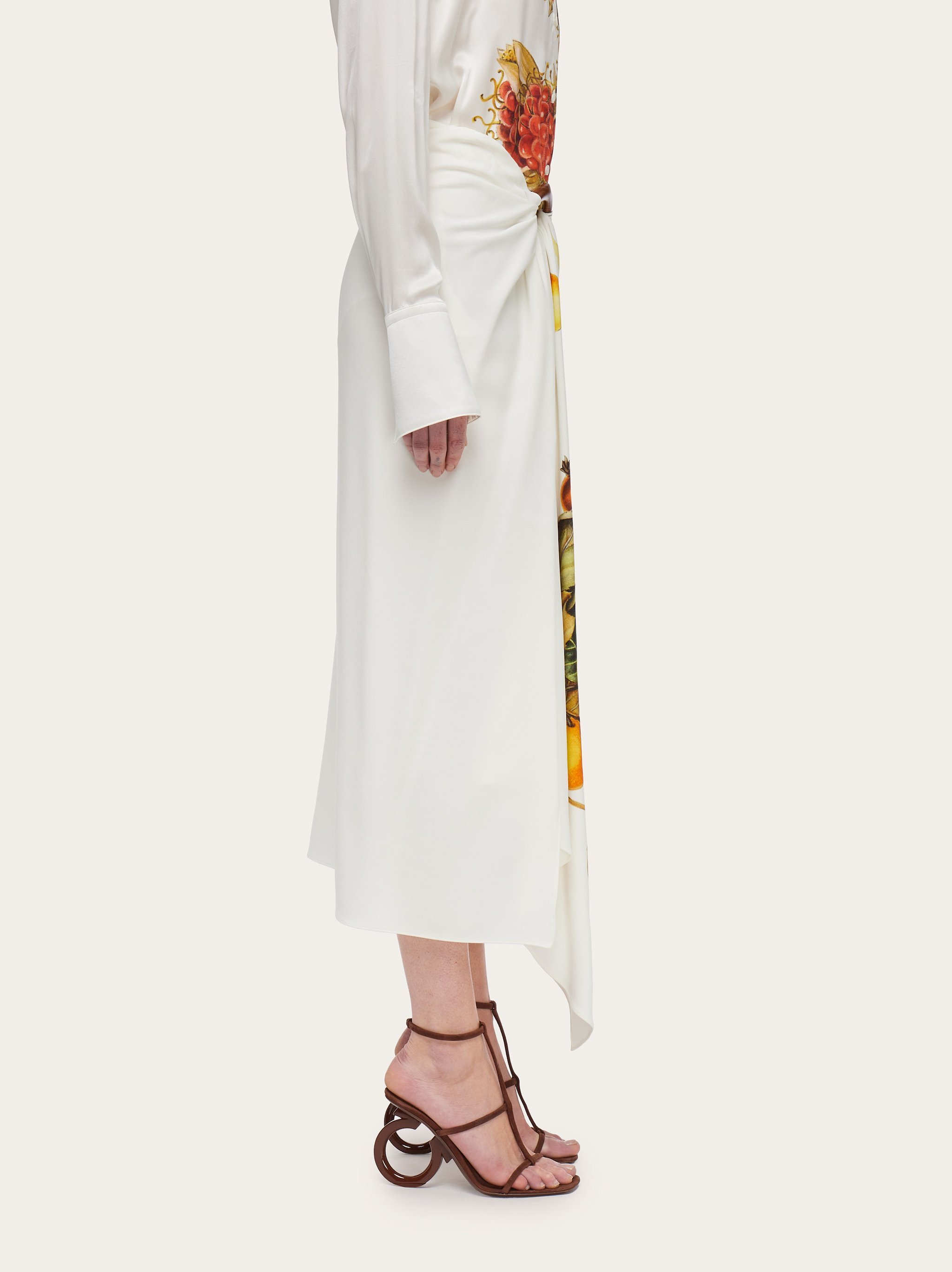 Ferragamo Plant Printed Asymmetrical Skirt In White