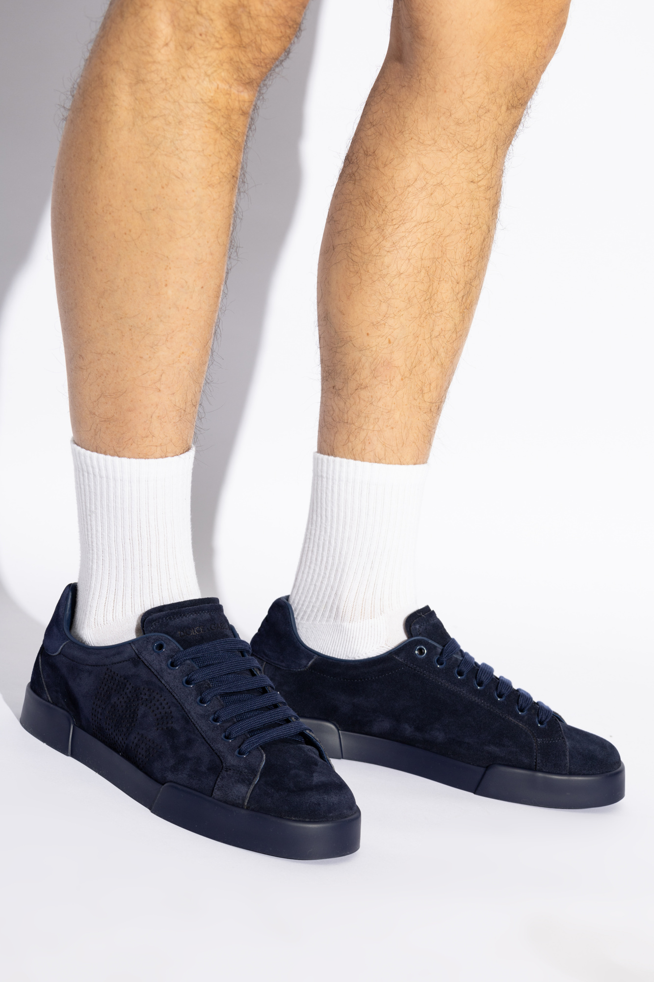 Dolce & Gabbana Portofino Logo Perforated Sneakers In Black