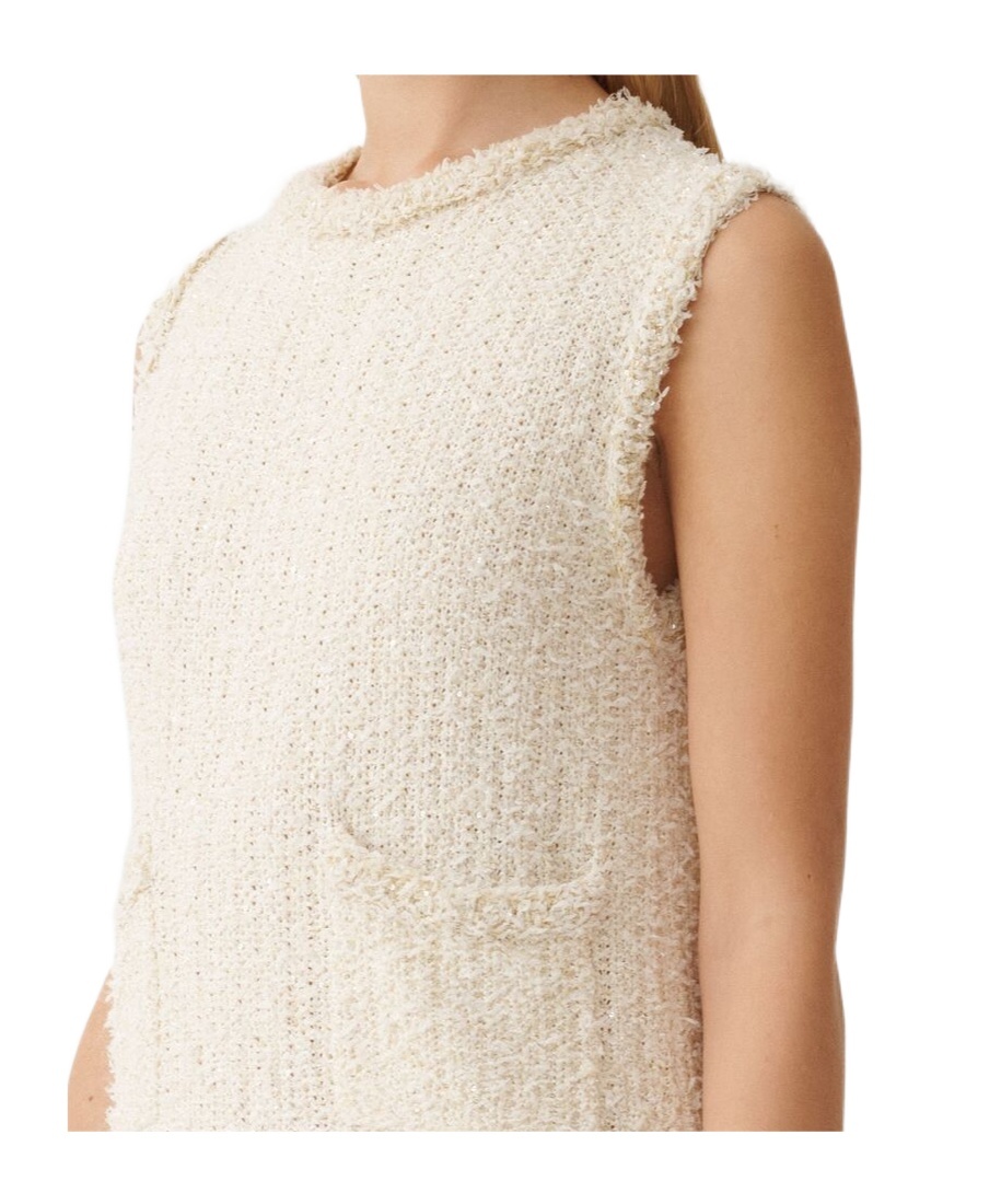 Shop Fabiana Filippi Tweed Sleeveless Knitted Dress In White