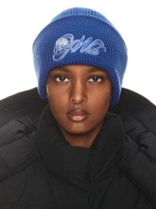 Off-white Embroidered Wool Beanie In Blue