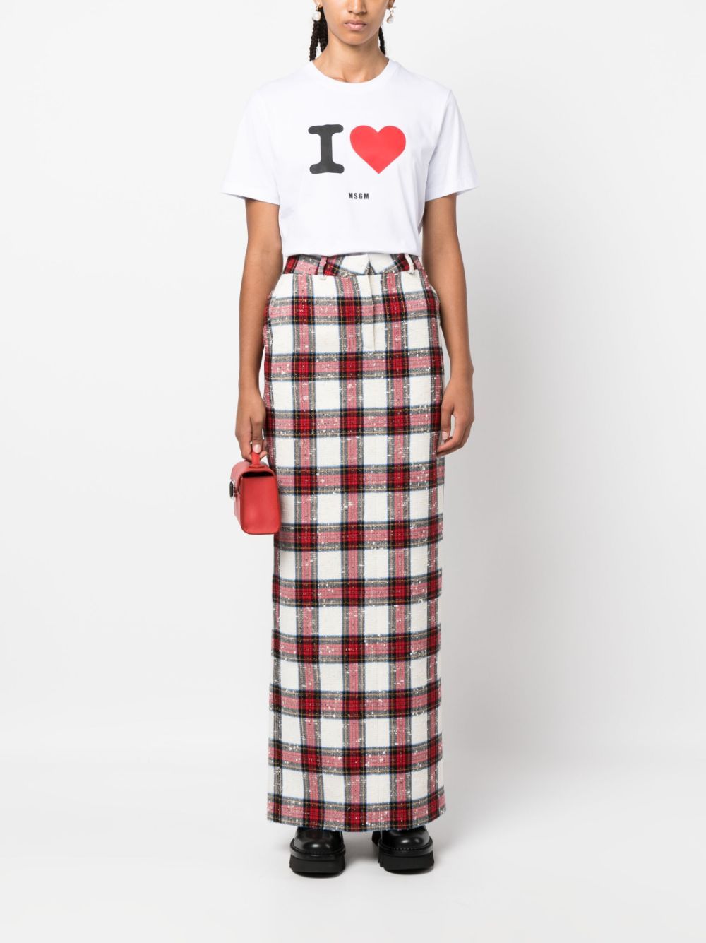 Msgm Logo-flocked Cotton T-shirt In White