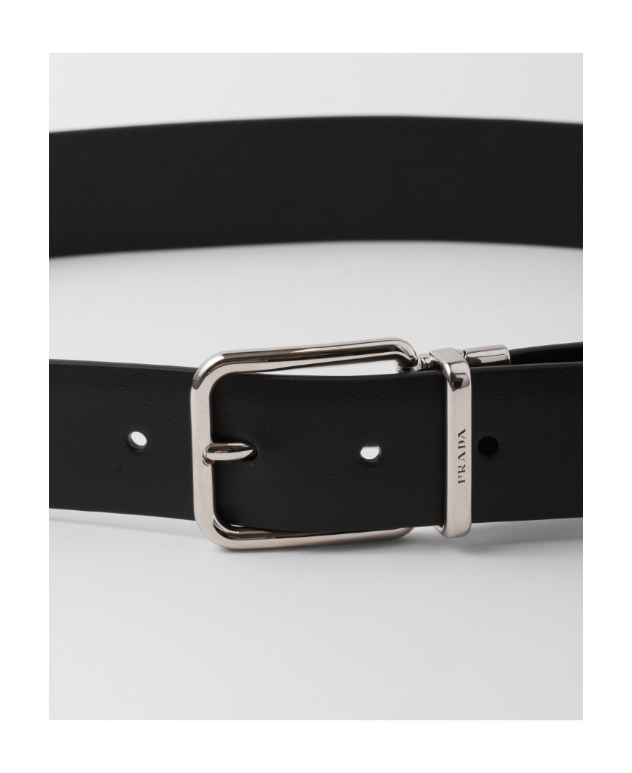 Prada Reversible Leather Belt In Black