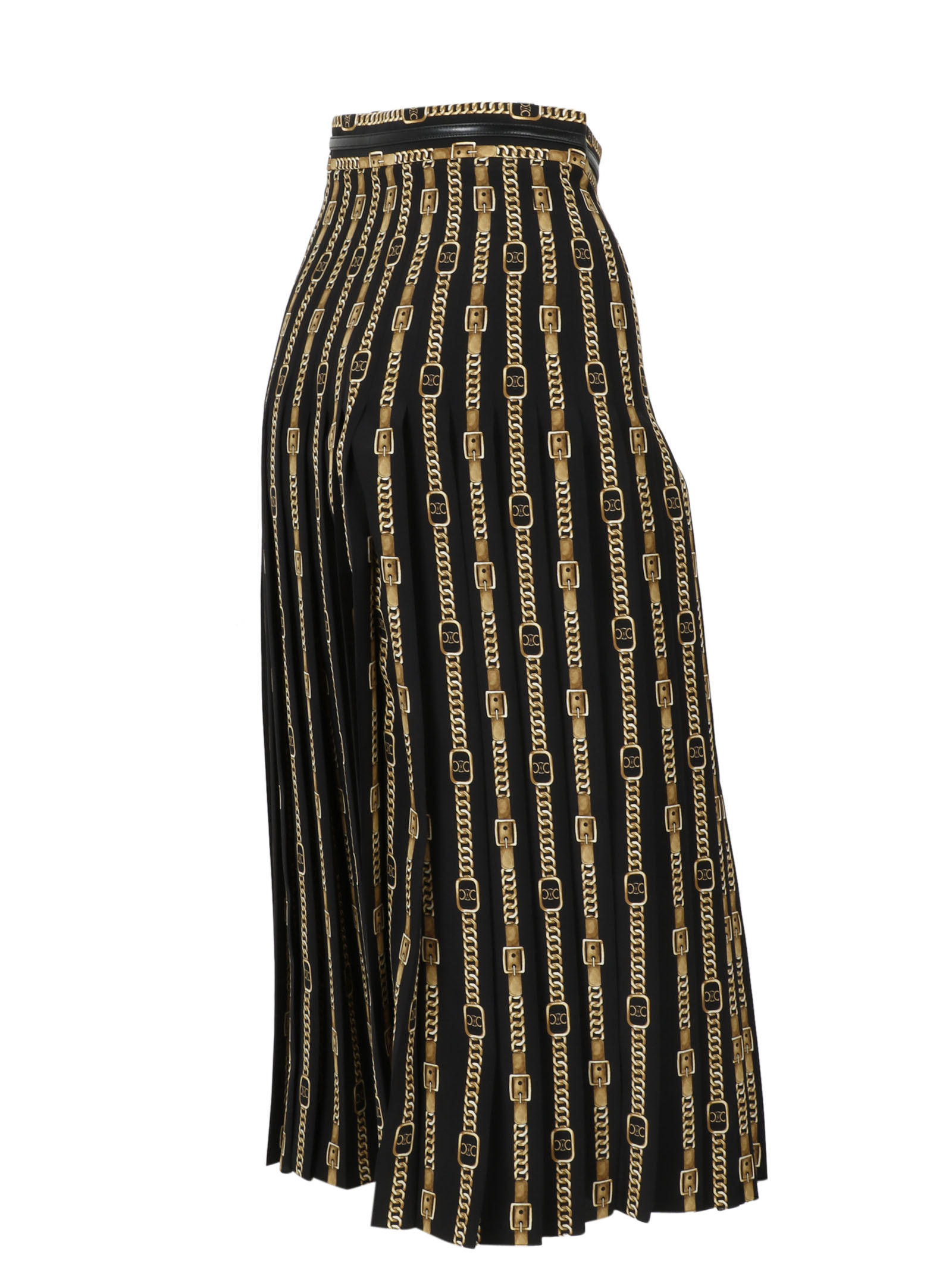 Celine Mulberry Silk Crepe Pleated Skirt In Black