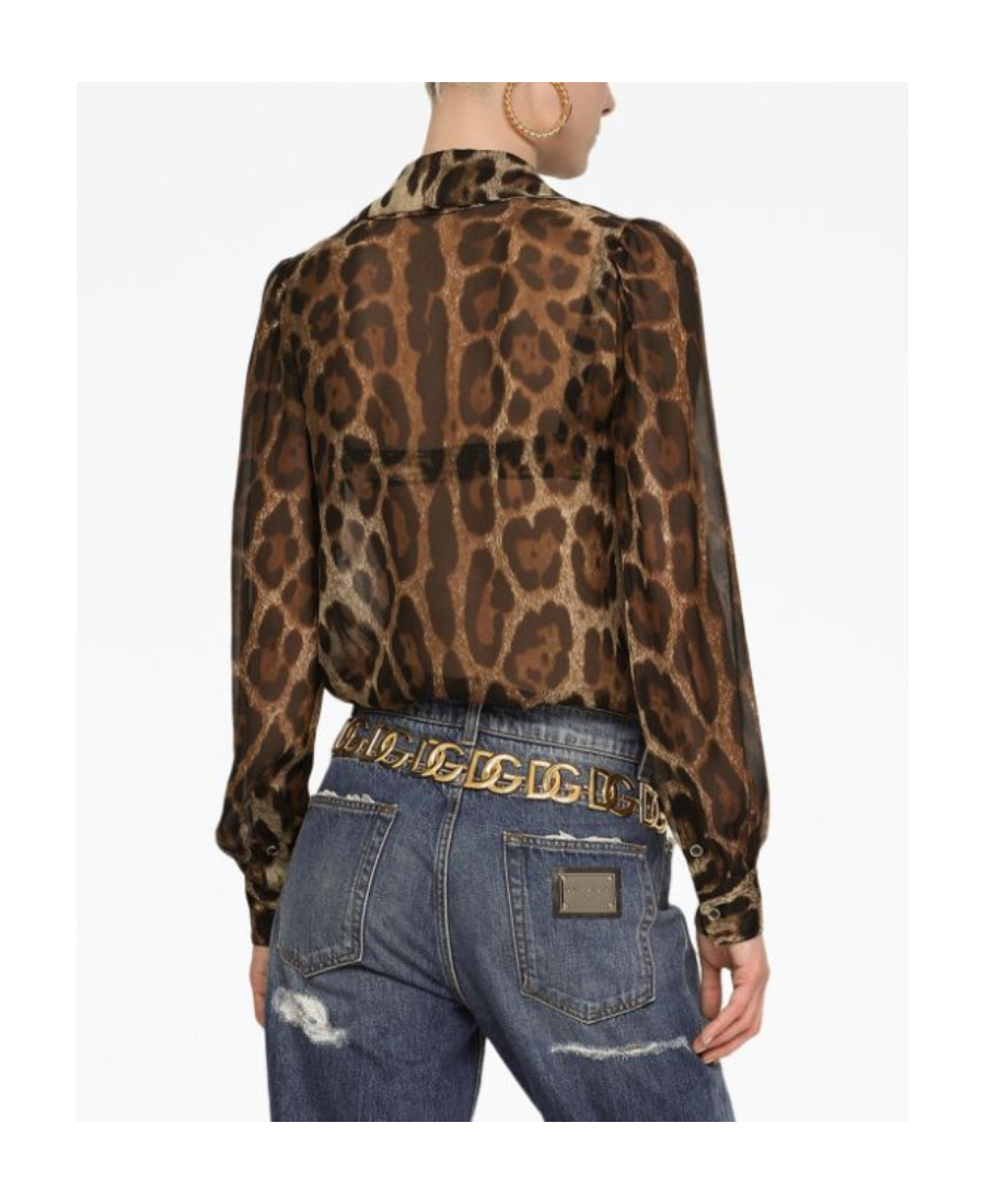 Shop Dolce & Gabbana Leopard-print Silk Blouse In Brown