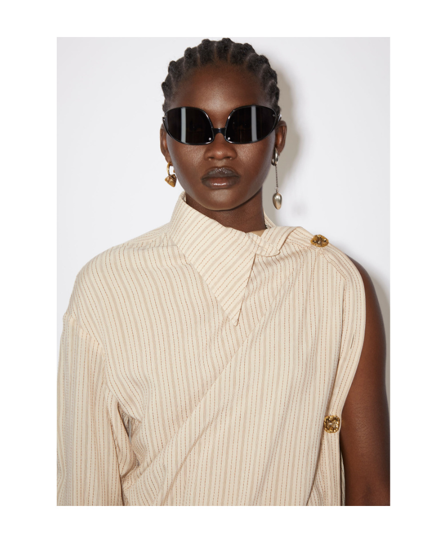 Acne Studios Pinstriped One-shoulder Shirt Dress In Nude
