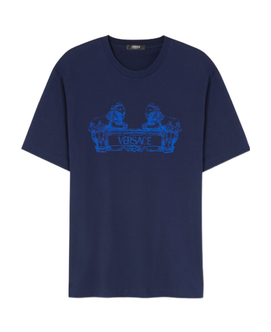 Versace Graphic Print Crew Neck T-shirt In Blue
