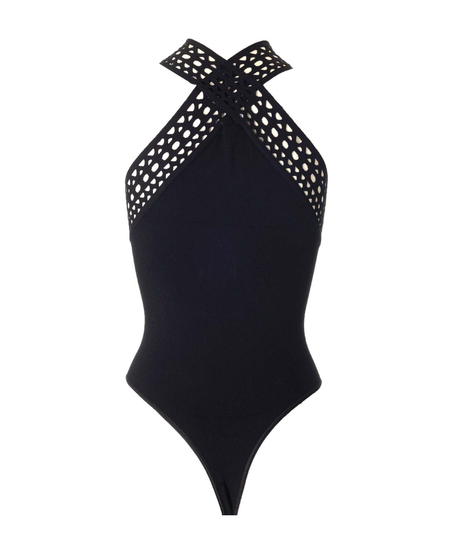 Shop Alaïa Halterneck Cut-out Bodysuit In Black
