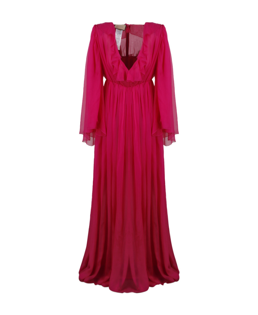 Gucci Chiffon Ruffled Pleated Maxi Dress In Red