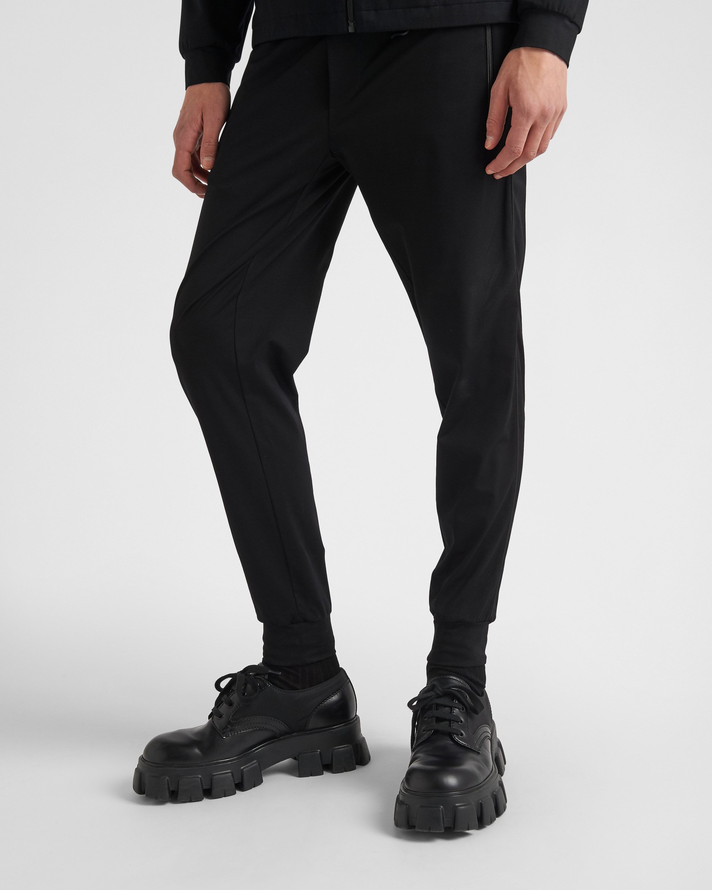 Prada Mens Black Contrast-trim Tapered-leg Cotton And Nylon Jogging Bottoms In Black