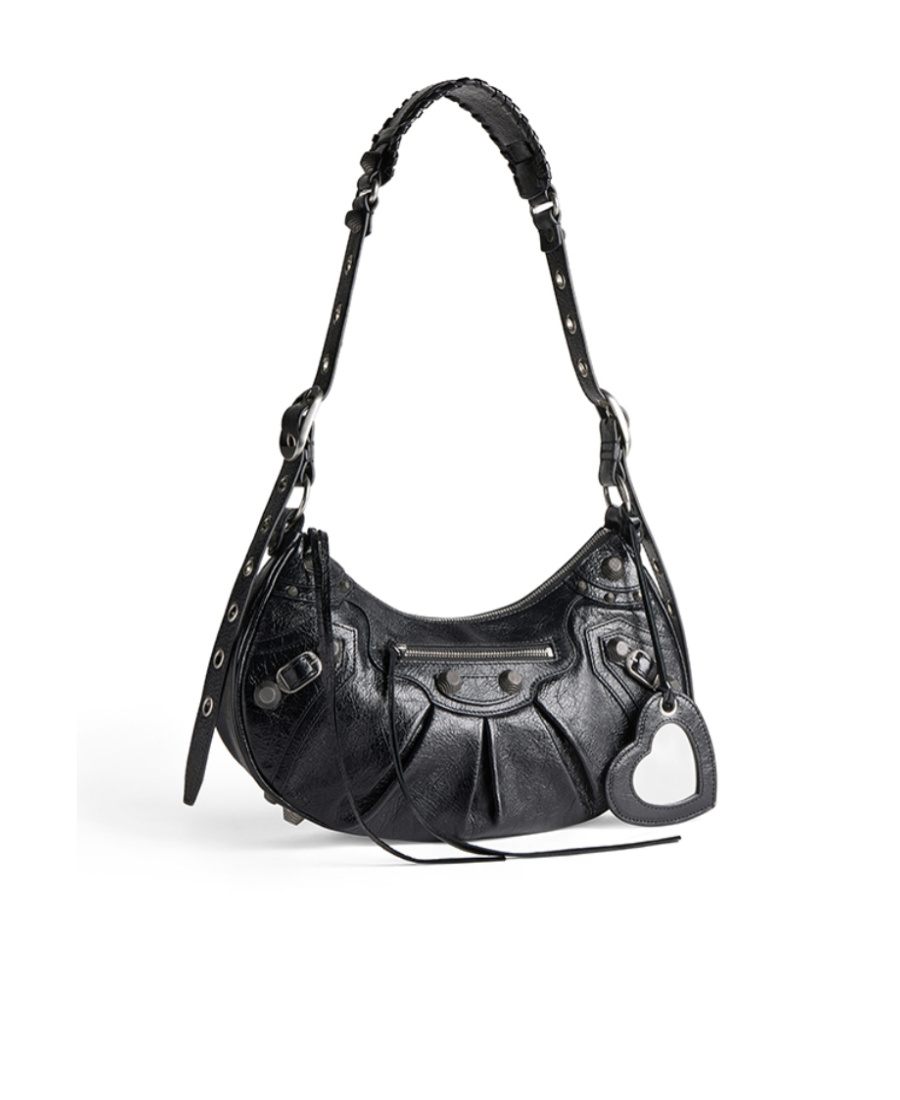 Balenciaga Green Leather Shoulder Handbag With Magnetic Closure And Metal Details In Black