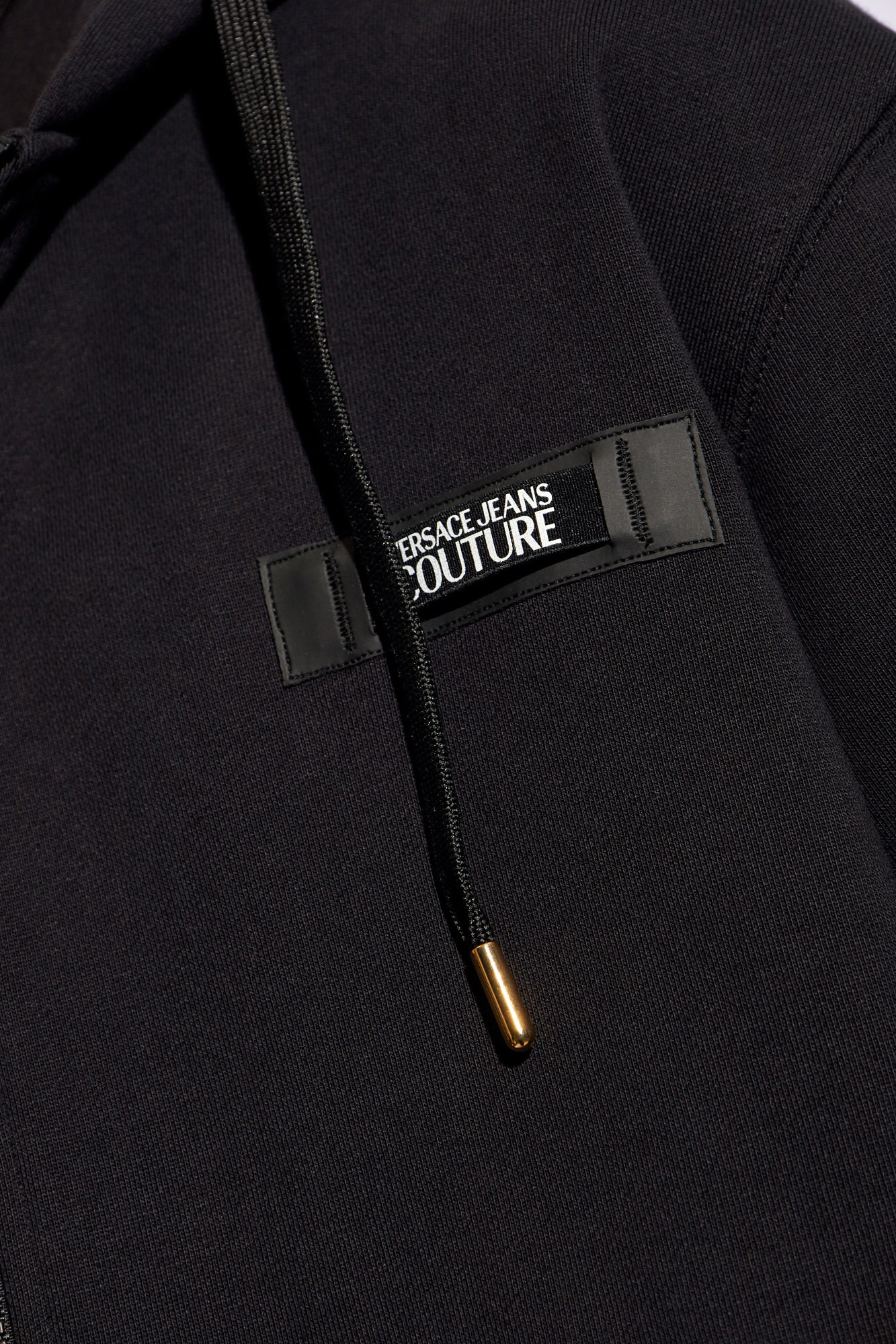 Versace Jeans Logo-patch Cotton Zip-up Hoodie In Black