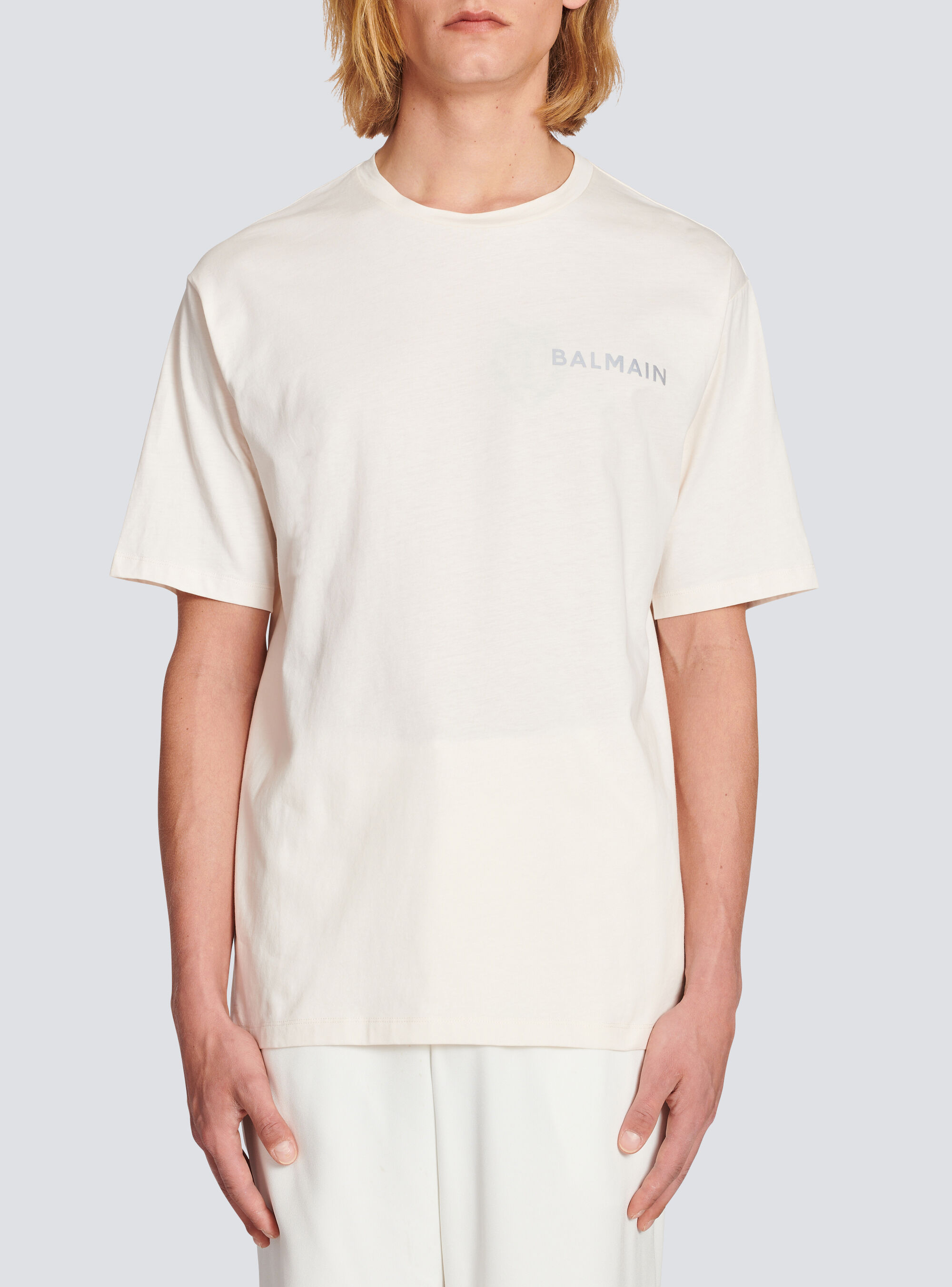Shop Balmain Cotton T-shirt With Small  Paris Logo In White