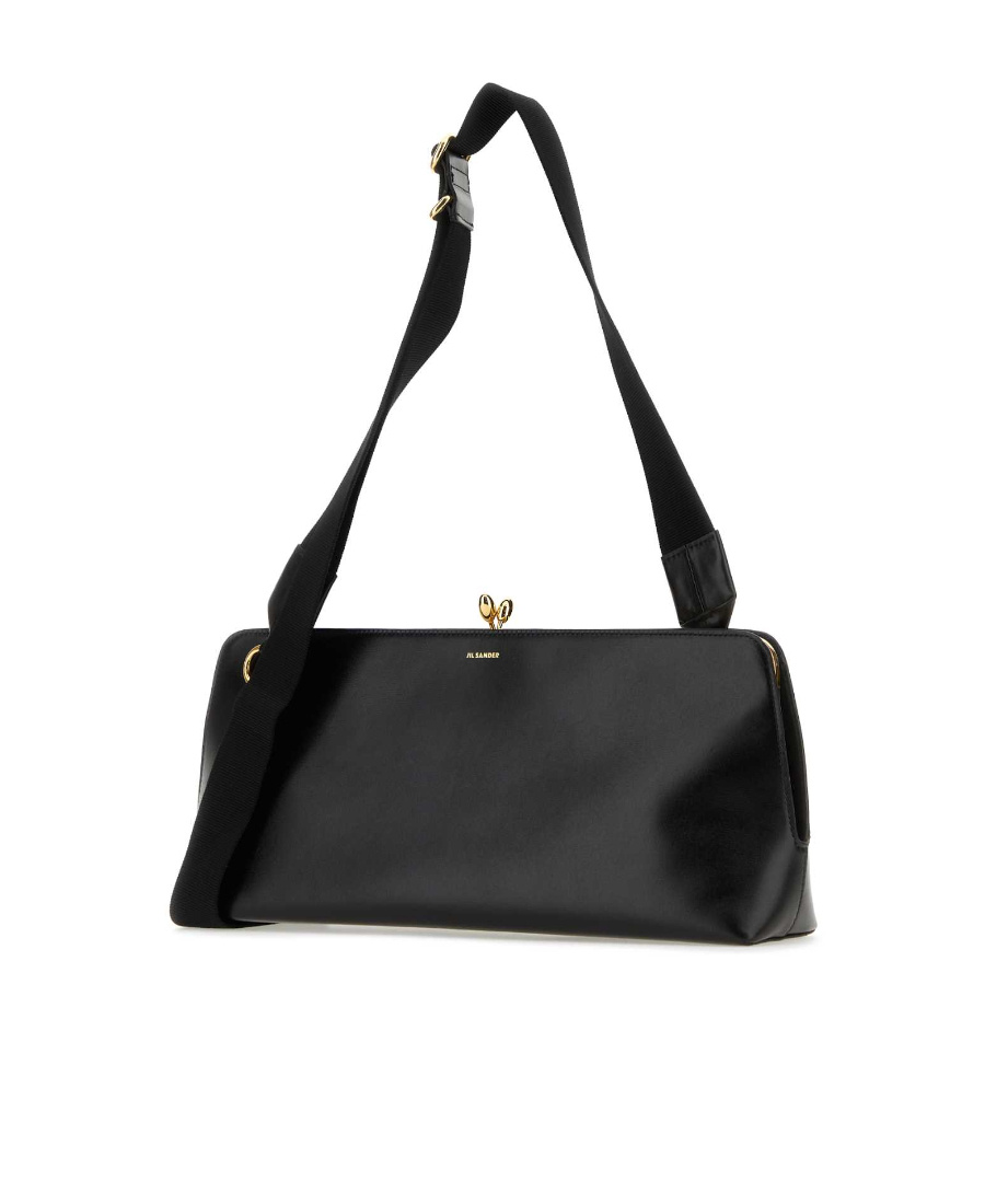 Jil Sander Leather Crossbody Bag With Fabric Strap In Black