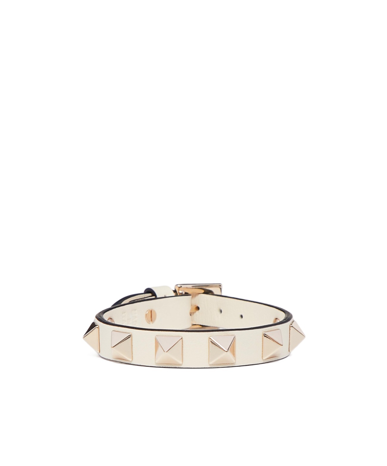 Valentino Garavani Rockstud Calfskin Double-strap Bracelet Woman Light Ivory Uni In White