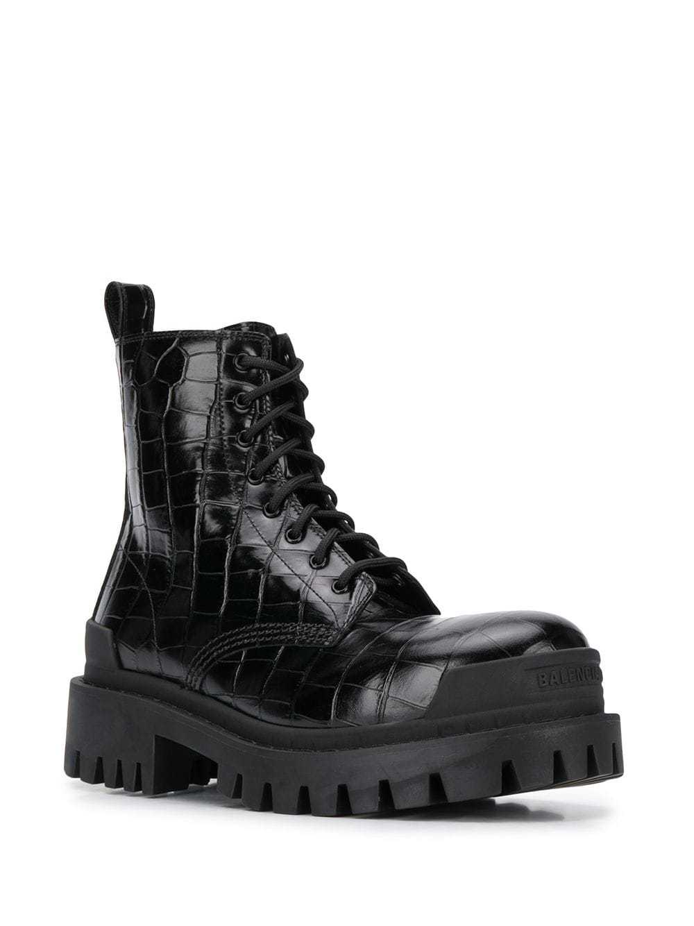 Balenciaga Strike L20 Crocodile Effect Chunky Boots In Black
